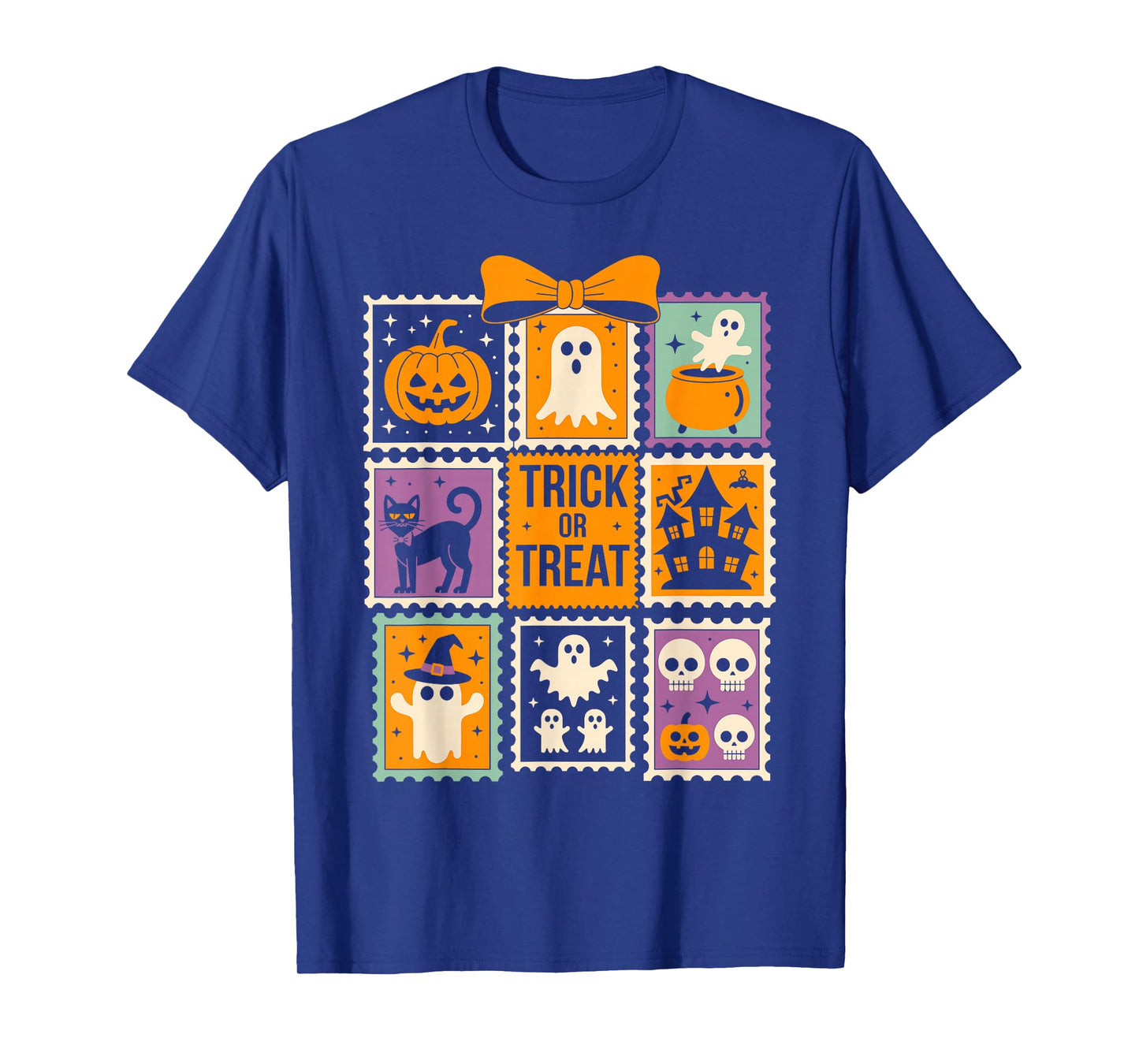 Halloween Stamps Spooky Pumpkin Ghost Cat Witch Skeleton T-Shirt