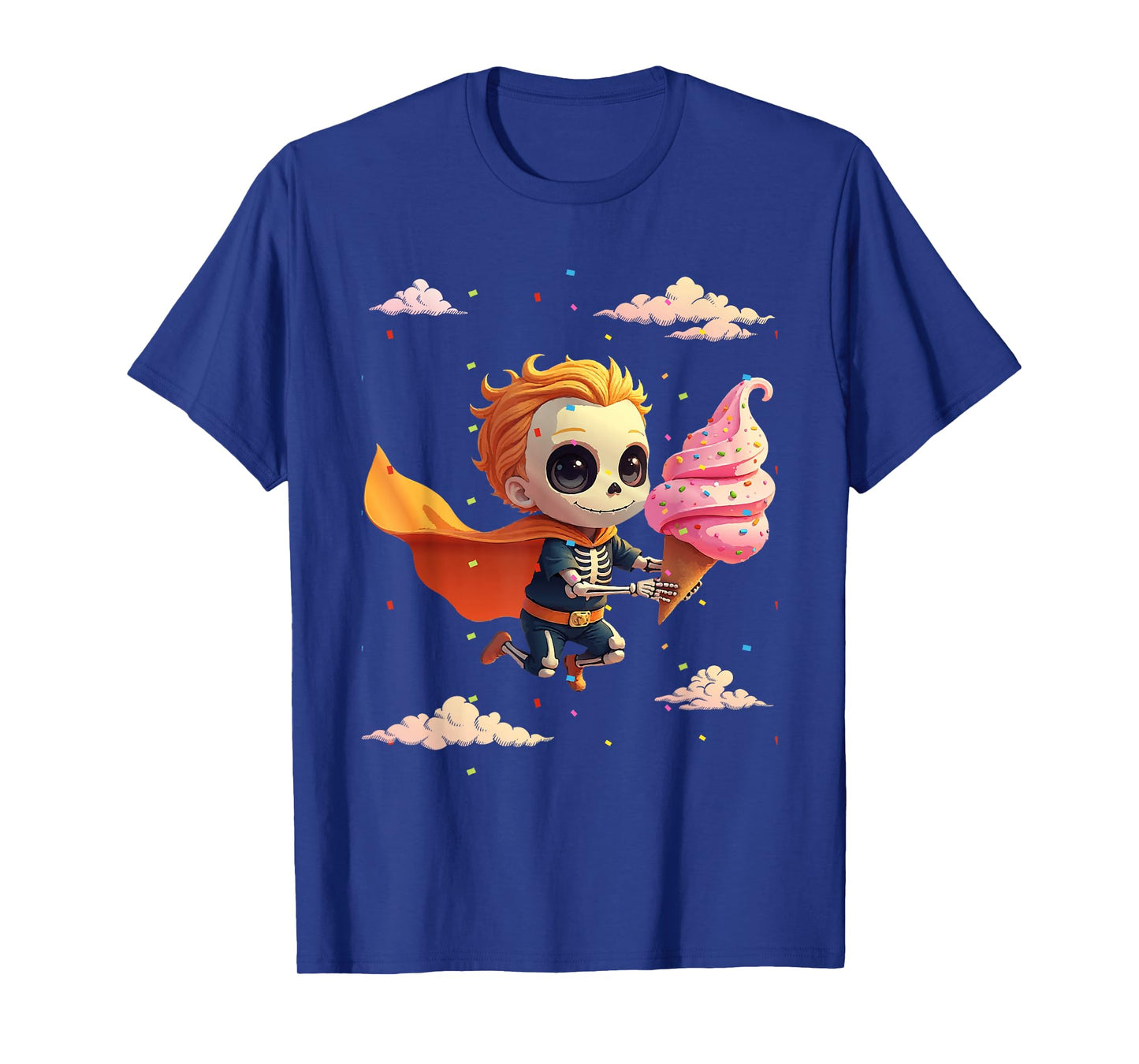 Funny Skeleton Eating Icecream for Halloween Spooky Season, T-Shirt