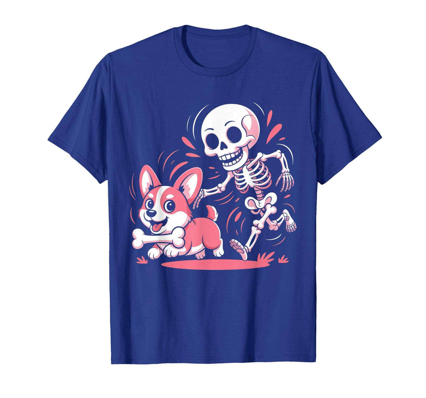 Skeleton Chasing Corgi Halloween Dog Mom Pet Lover Funny T-Shirt
