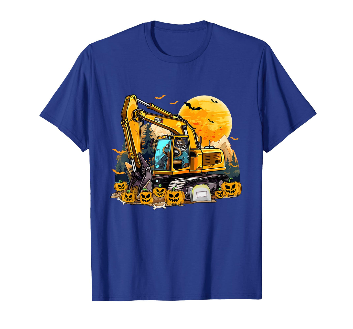 Skeleton Driving Excavator Halloween Driver Kids Boys Men T-Shirt