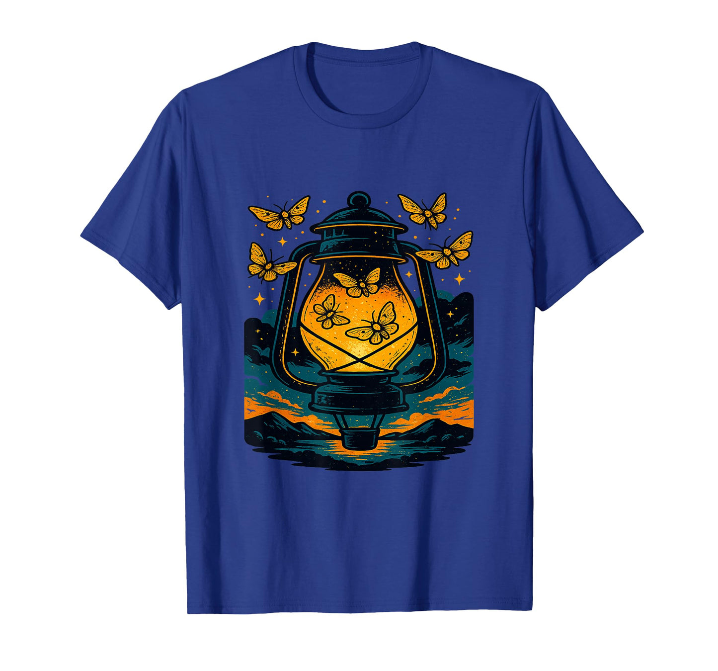 Butterflies Around Lantern at Night Dreamy Twilight Scene T-Shirt