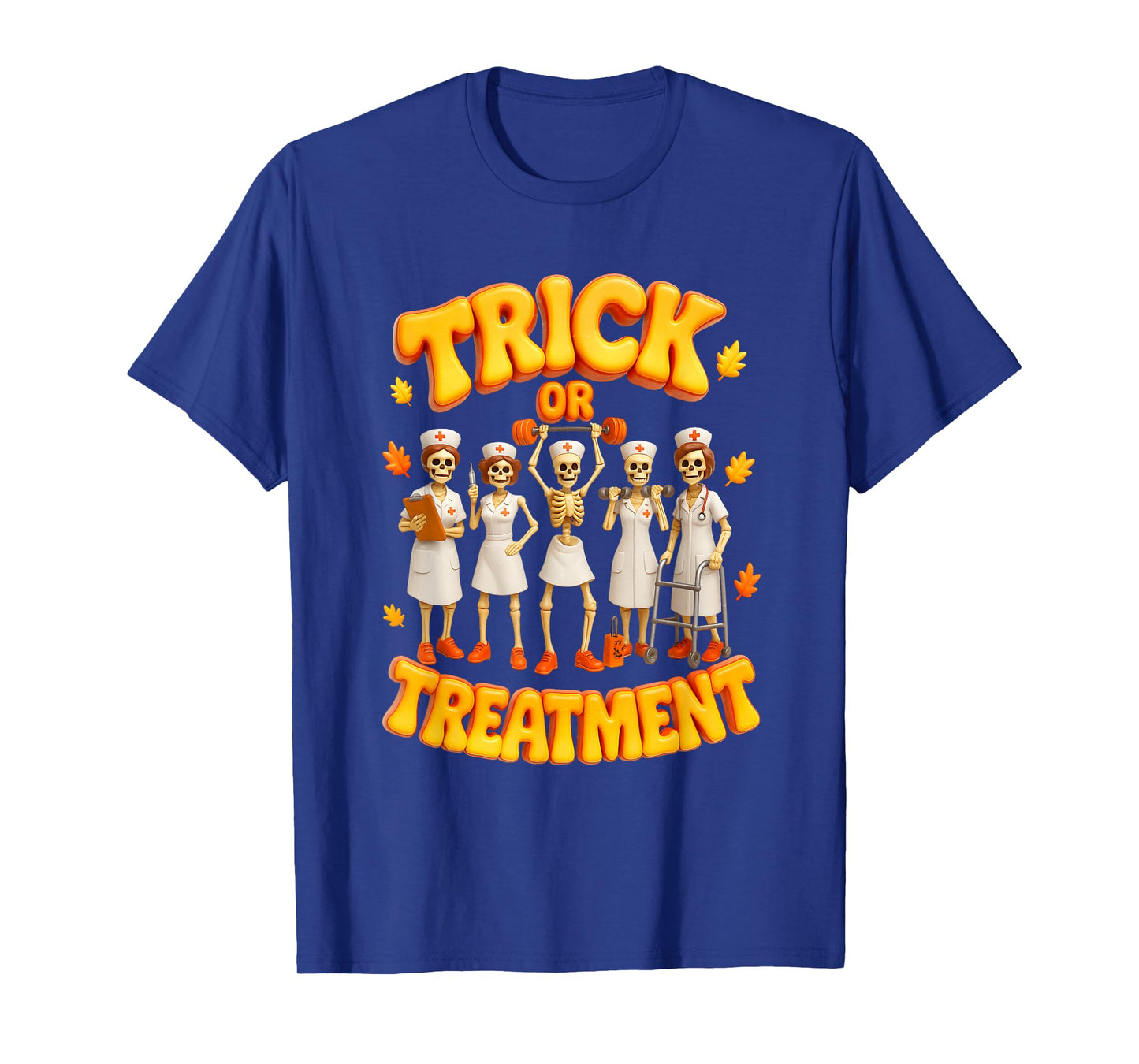 Trick Or Treatment Skeleton Nurses Halloween Medical Therapy T-Shirt