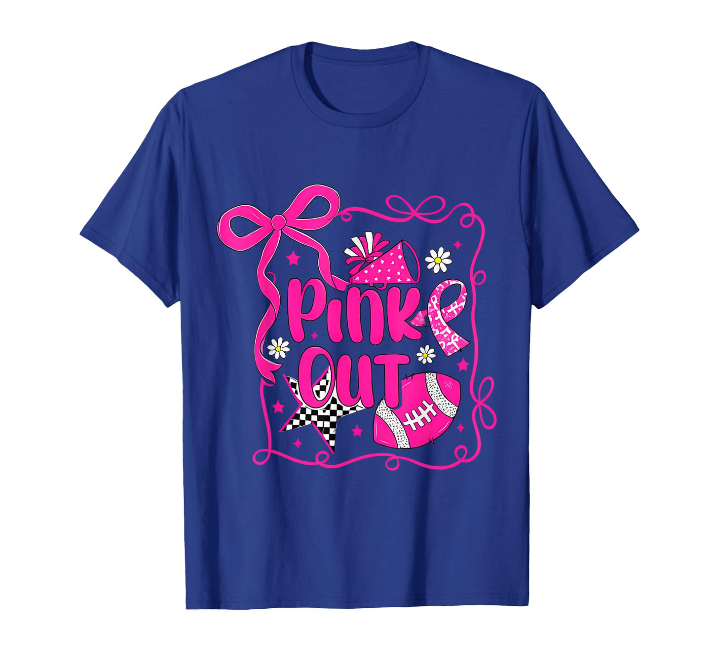 Pink Out Football Breast Cancer Awareness Cheer Game Day T-Shirt