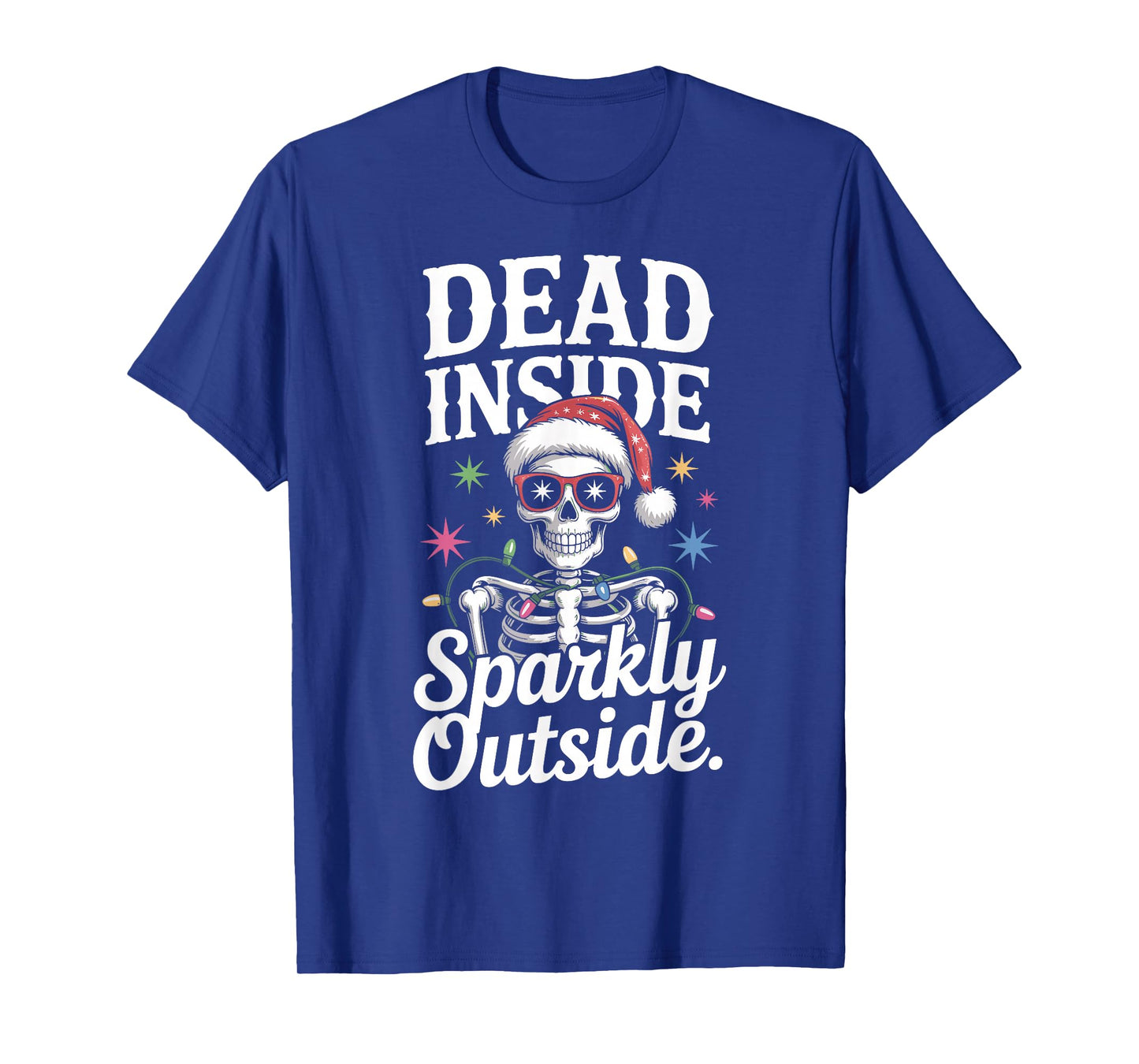 Funny Skeleton Santa Christmas Lights Dark Holiday Xmas T-Shirt