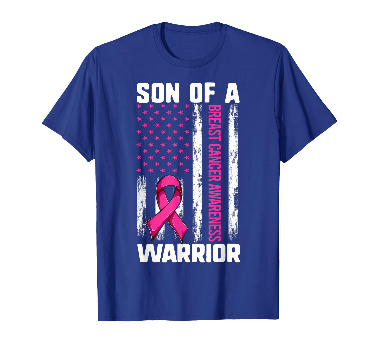 Mom Son Of A Warrior USA Flag Breast Cancer Support T-Shirt