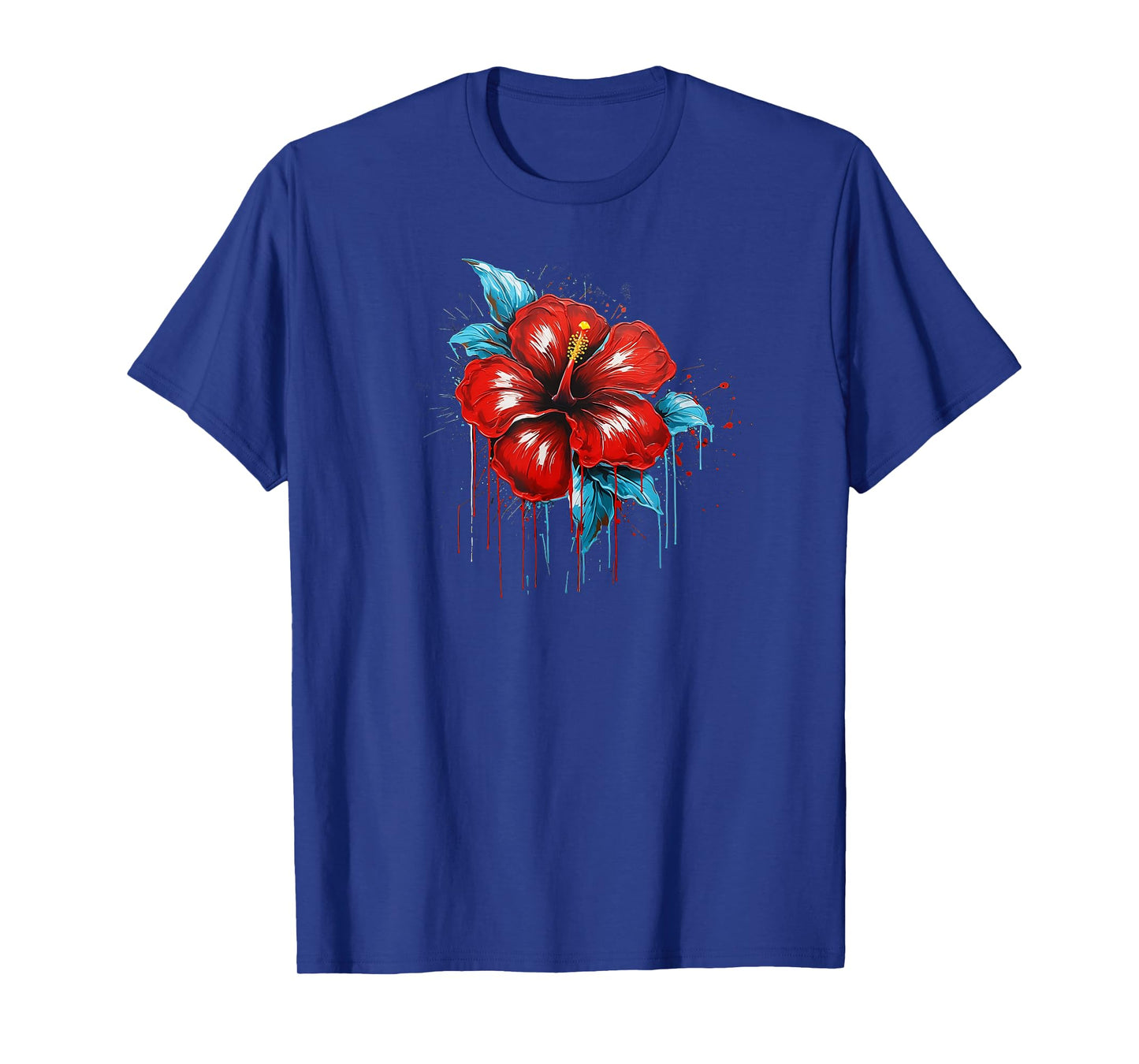 Red Hibiscus Funny Graffiti Trendy Cute Flower Fashion T-Shirt