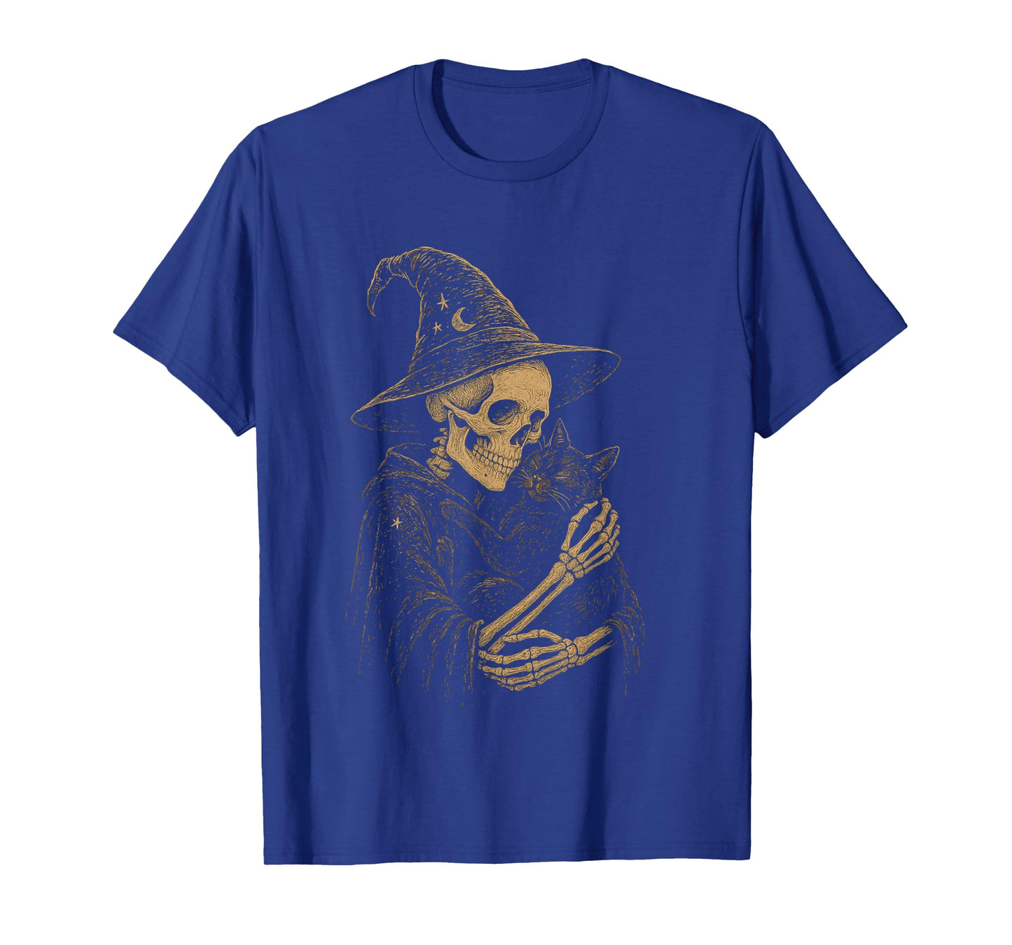 Skeleton Wizard with Cat Fantasy Occult T-Shirt