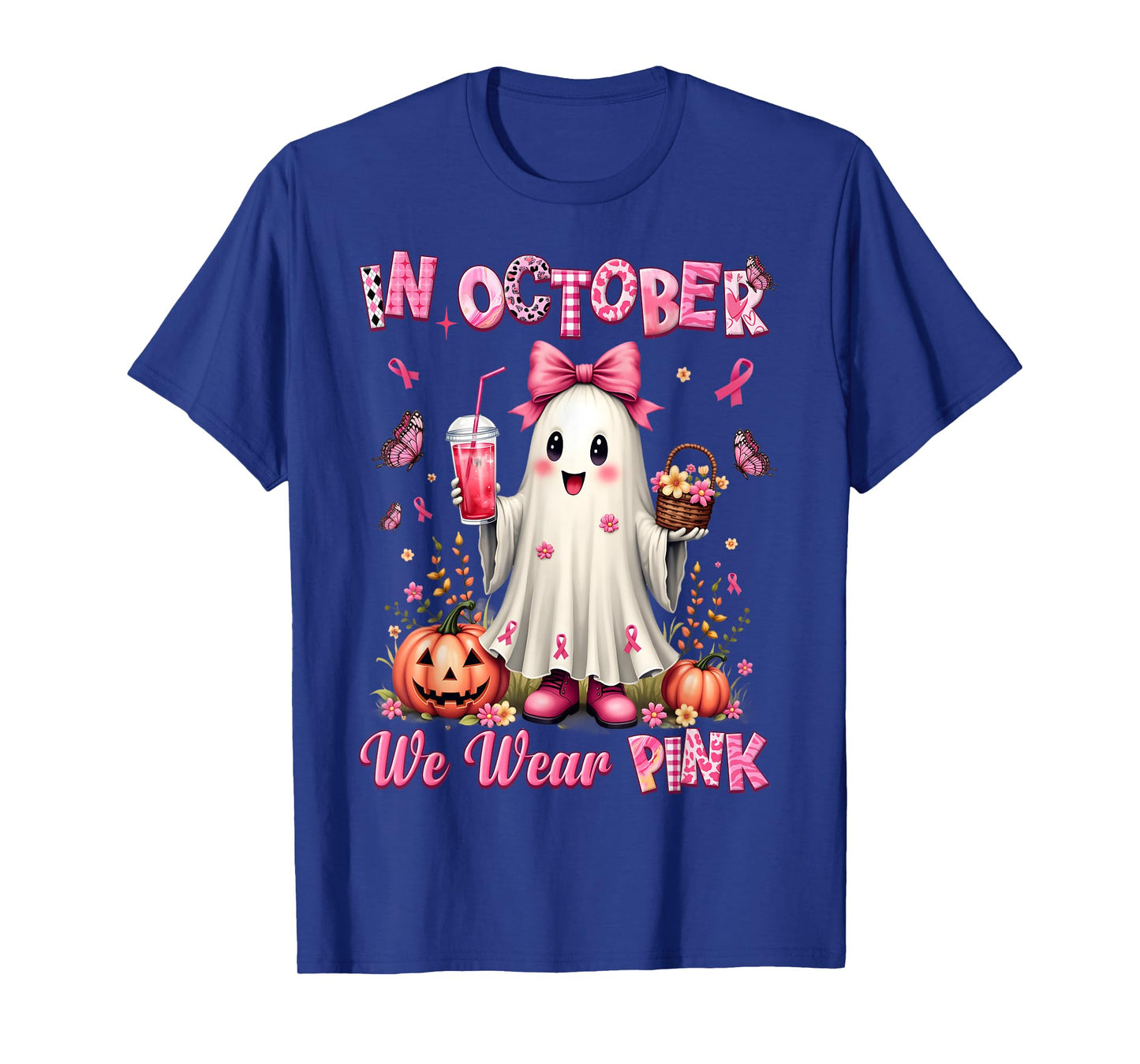 In October We Wear Pink Ghost Breast Cancer Awareness T-Shirt