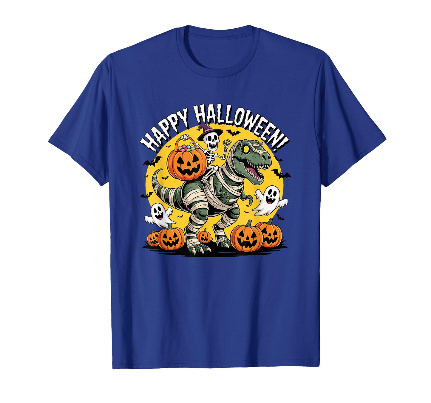 Skeleton Riding Mummy Dinosaur T-Rex Halloween Boys T-Shirt