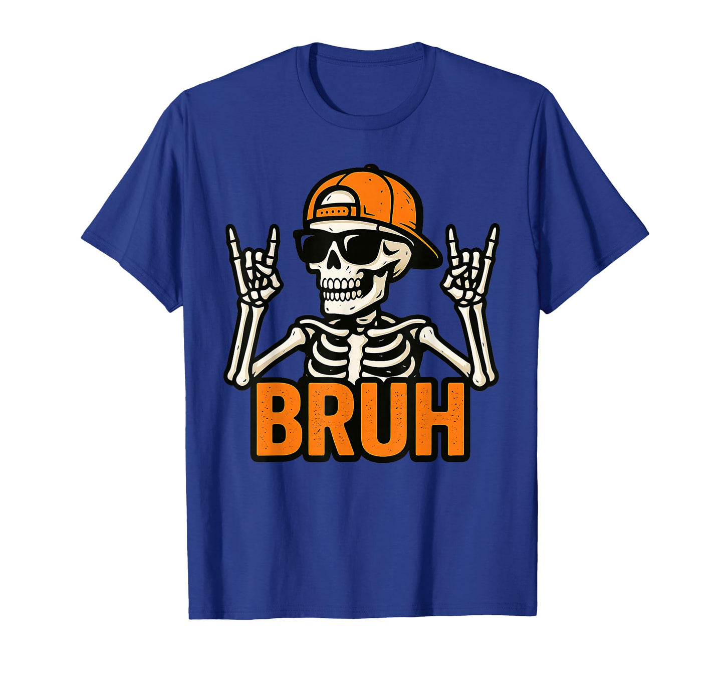 Bruh Funny Skeleton Rock On Halloween Graphic tee Men Kids T-Shirt