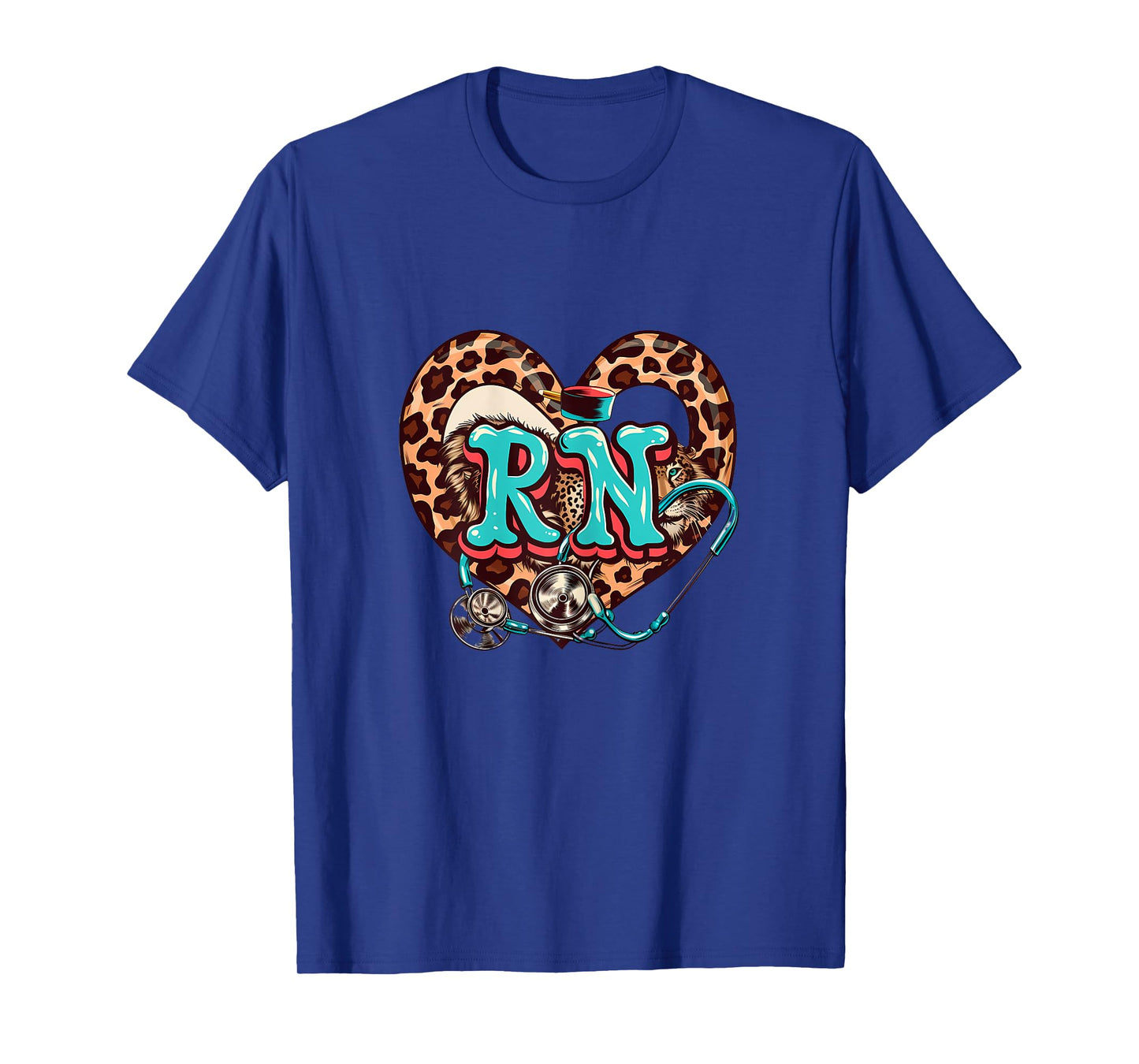 RN Registered Nurse Stethoscope Medical Heart Leopard T-Shirt