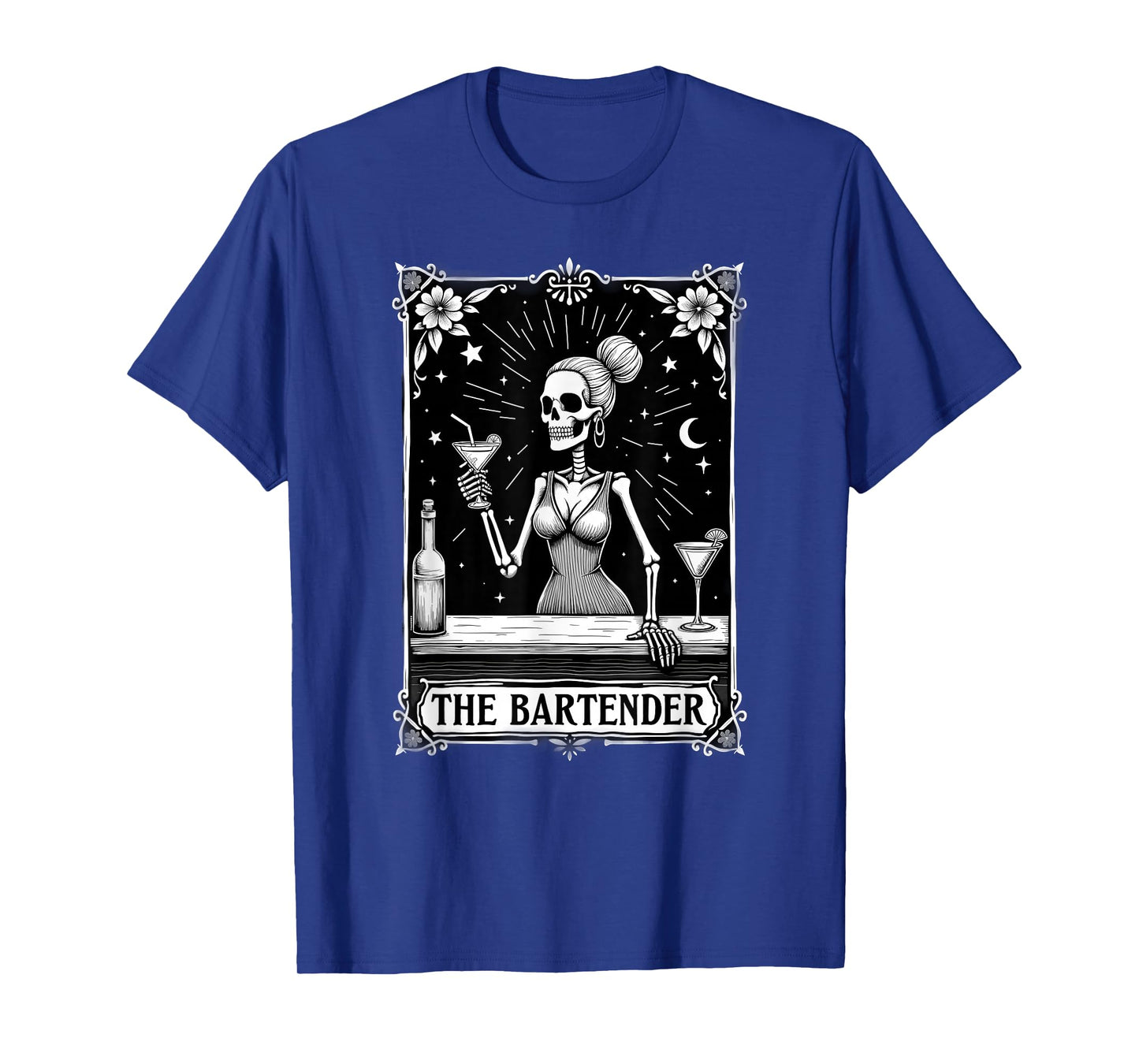 Gothic Tarot Card Skeleton Cocktail Bartender T-Shirt