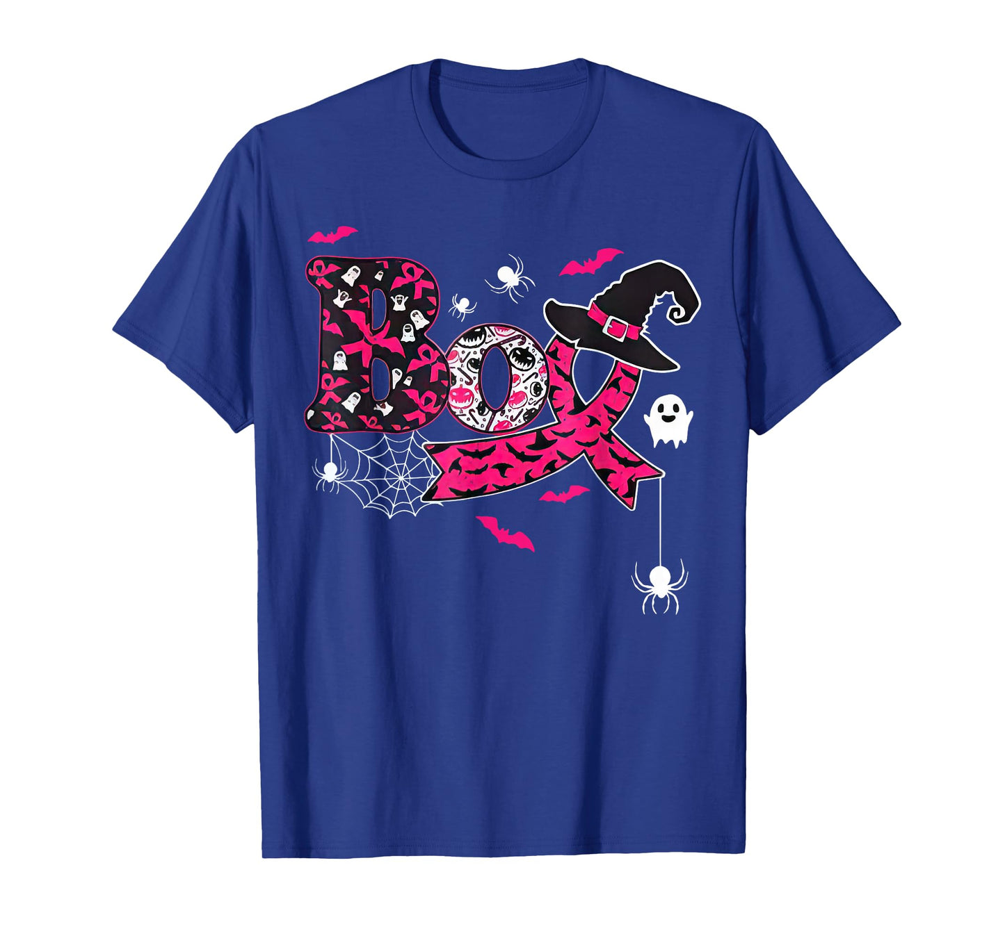 Boo Pumpkin Witch Hat Halloween Breast Cancer Awareness T-Shirt
