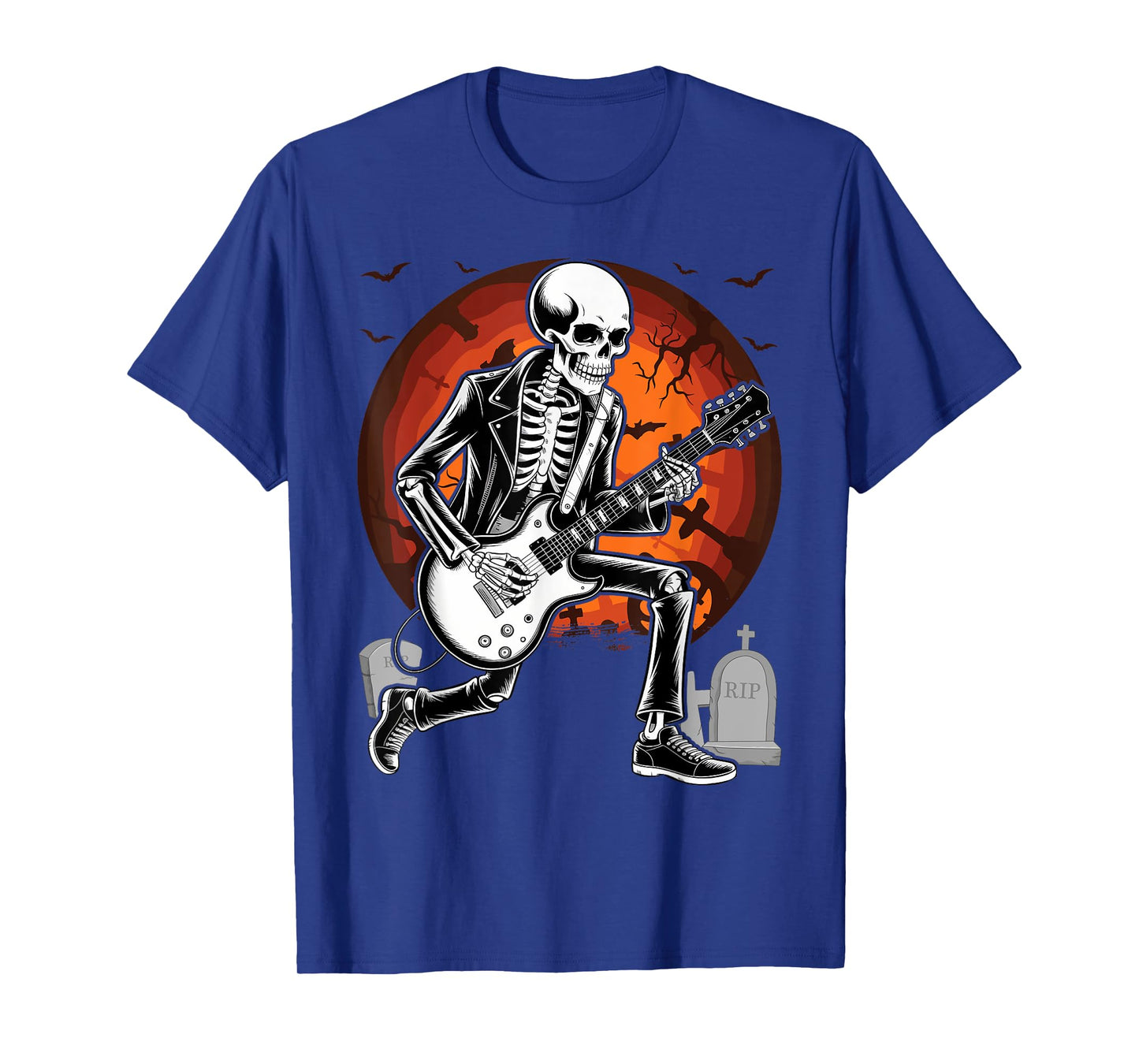 Skeleton Playing Guitar Punk Rock Music Halloween Mens Kids T-Shirt