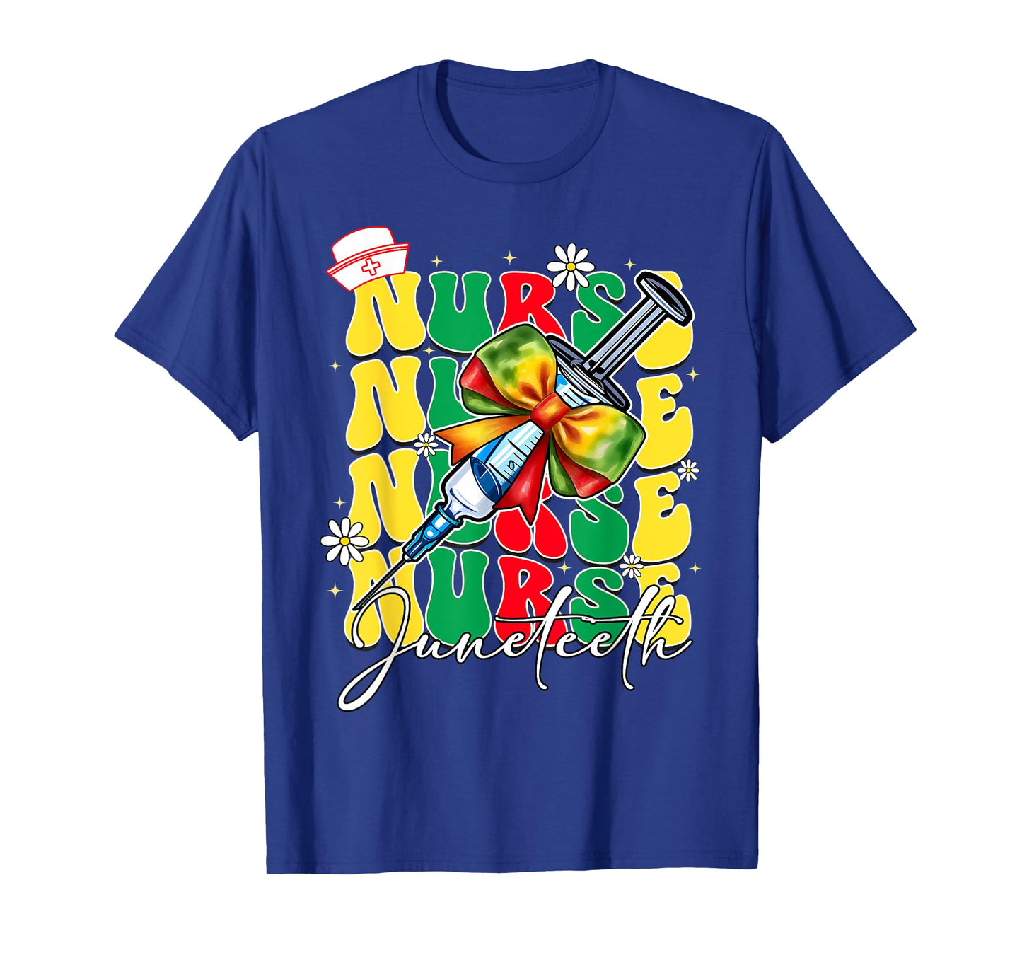 Juneteenth Nurse Groovy African Scrubs Top Bow Black Women T-Shirt