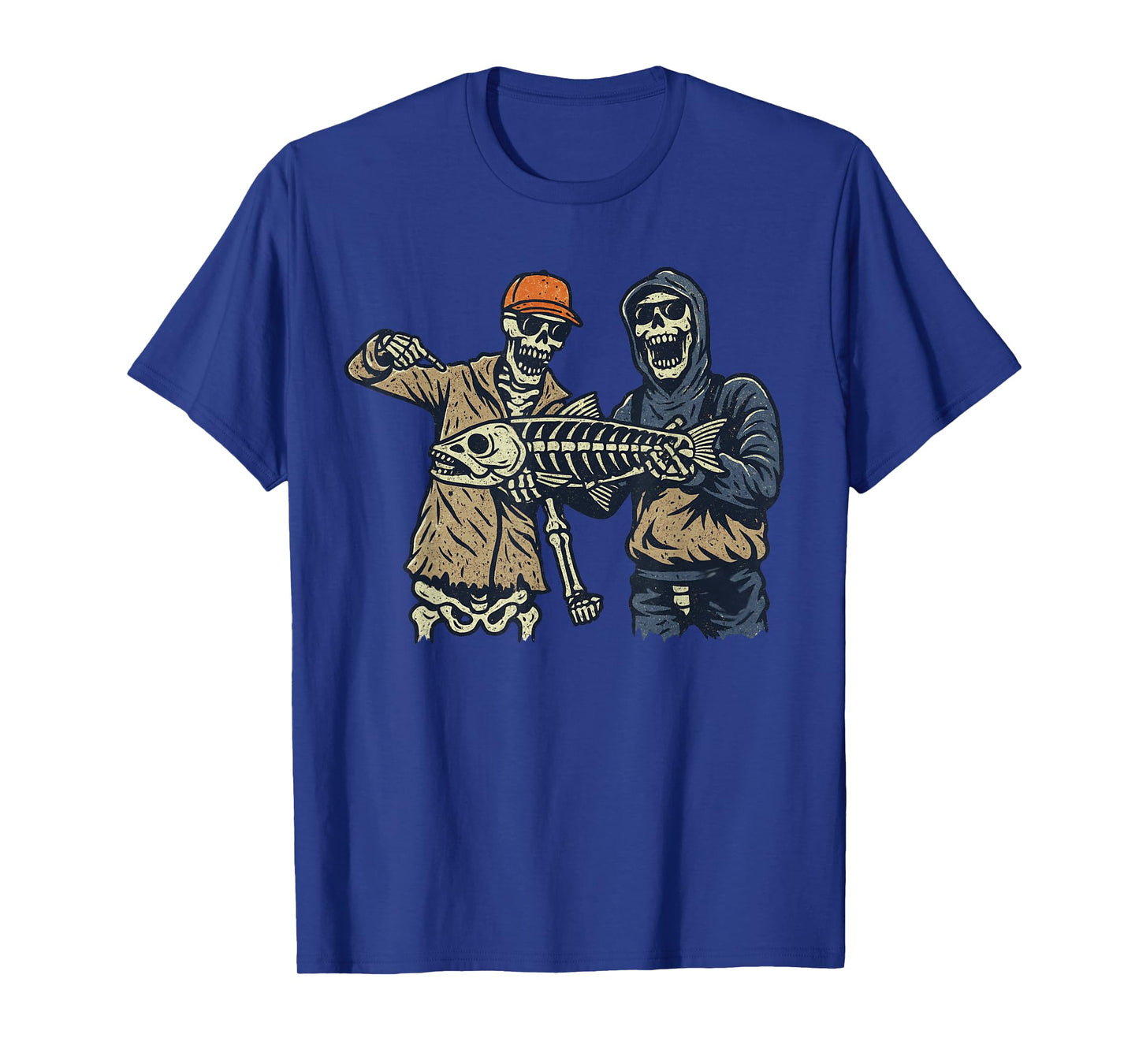 Vintage Halloween Skeleton Fishing Funny Spooky Costume T-Shirt