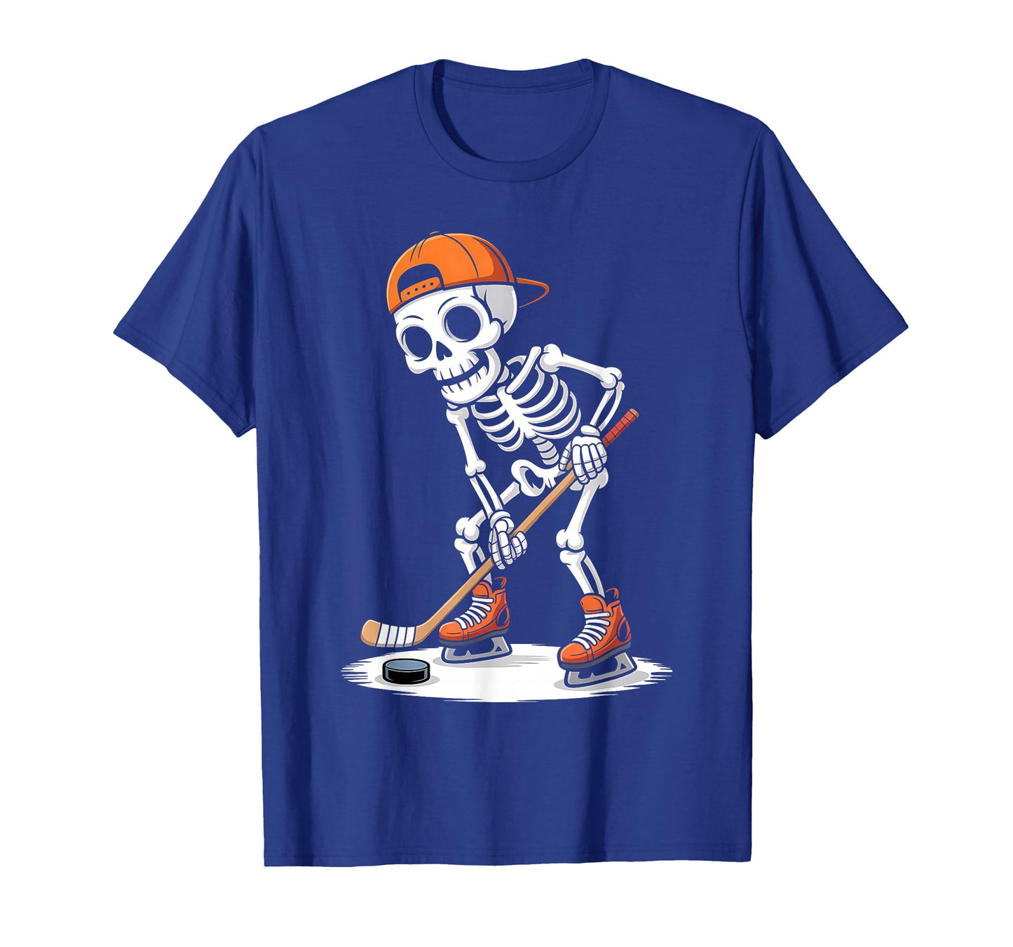 Skeleton Plays Funny Ice Hockey Halloween Skater Skull T-Shirt