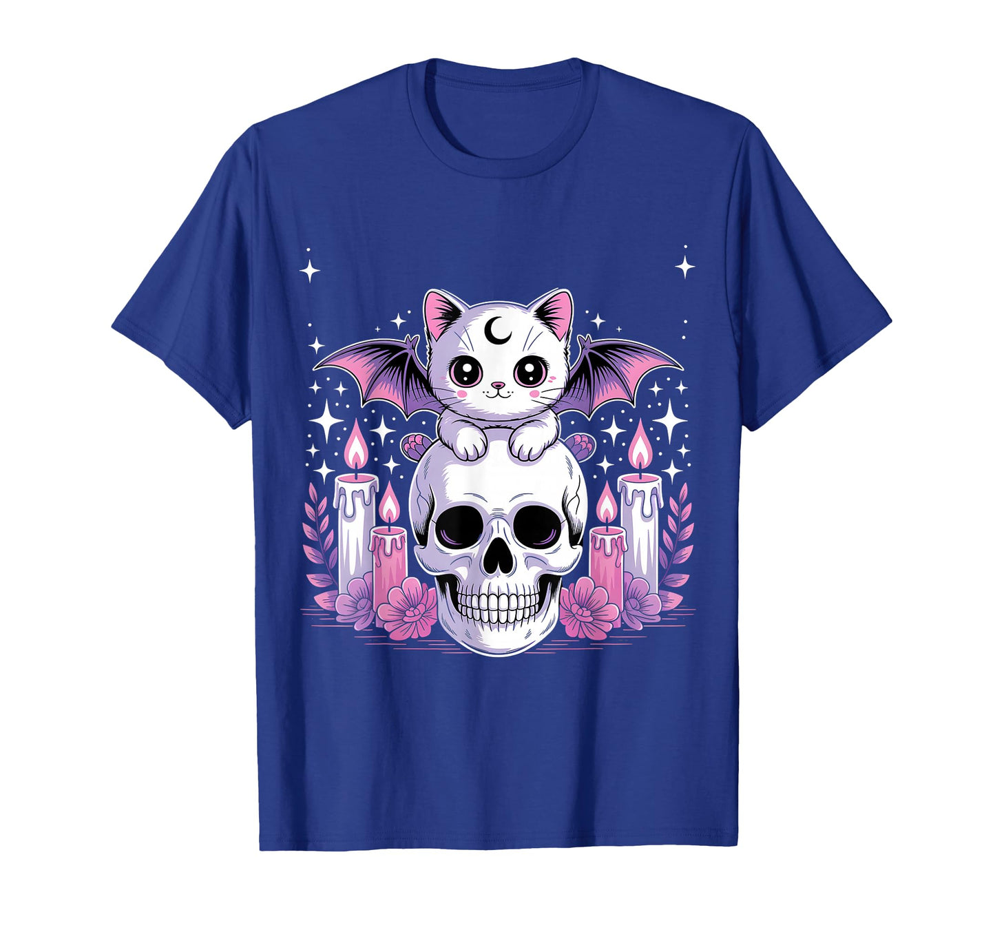 Kawaii Pastel Goth Cute Creepy Cat Bat Skeleton T-Shirt