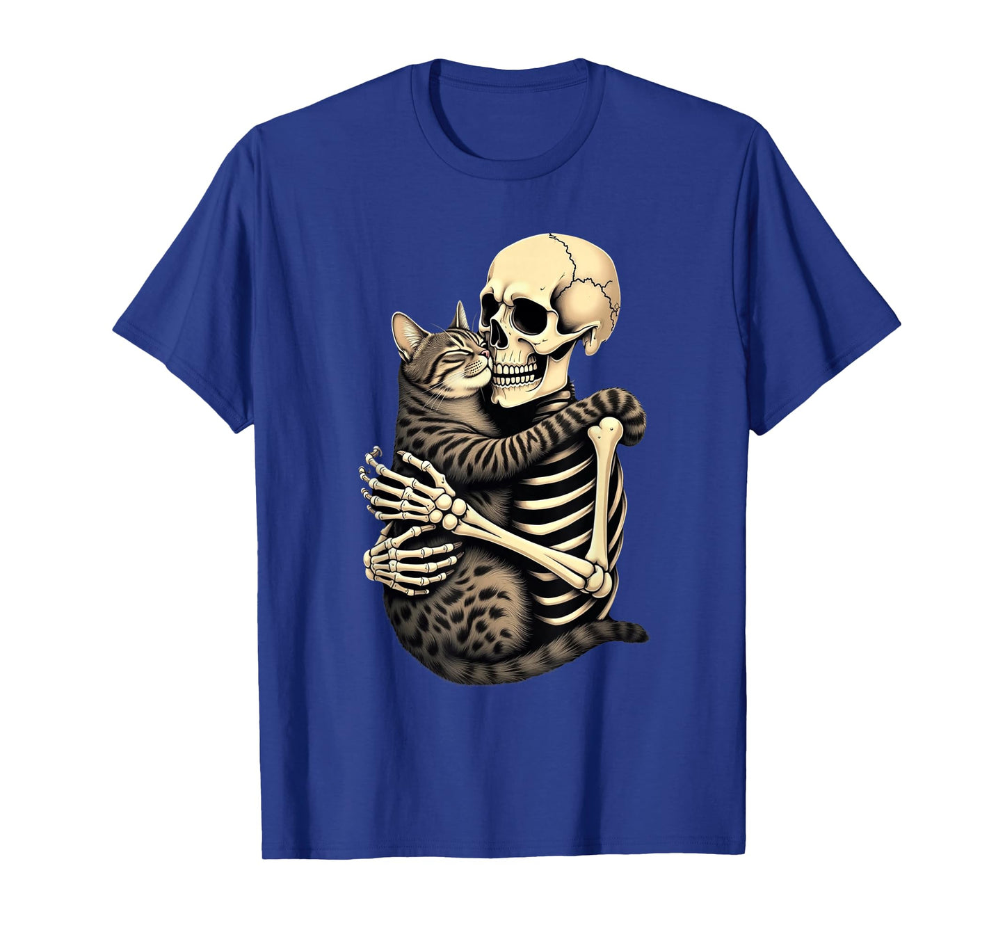 Skeleton Hugging Cat Halloween Cat Lover Cat Mom Dad Bruh T-Shirt