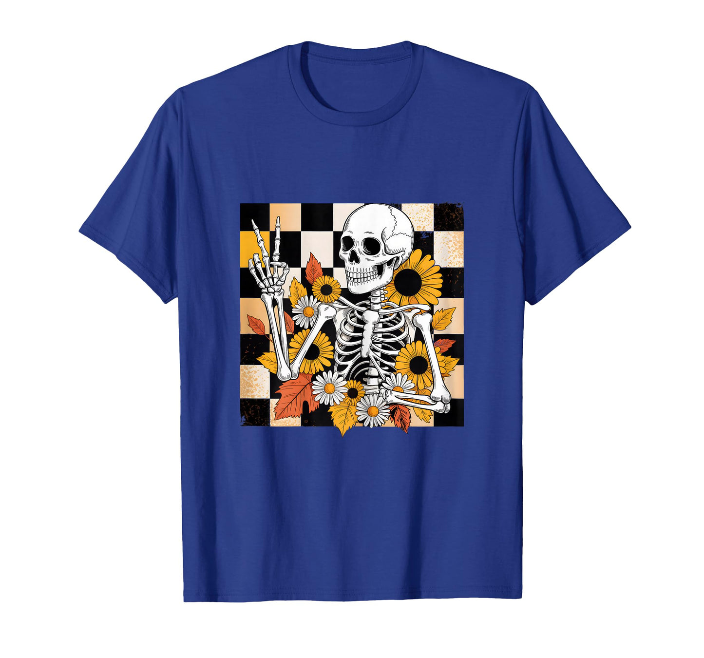 Retro Fall Skeleton Halloween Skeleton Flower Spooky Season T-Shirt
