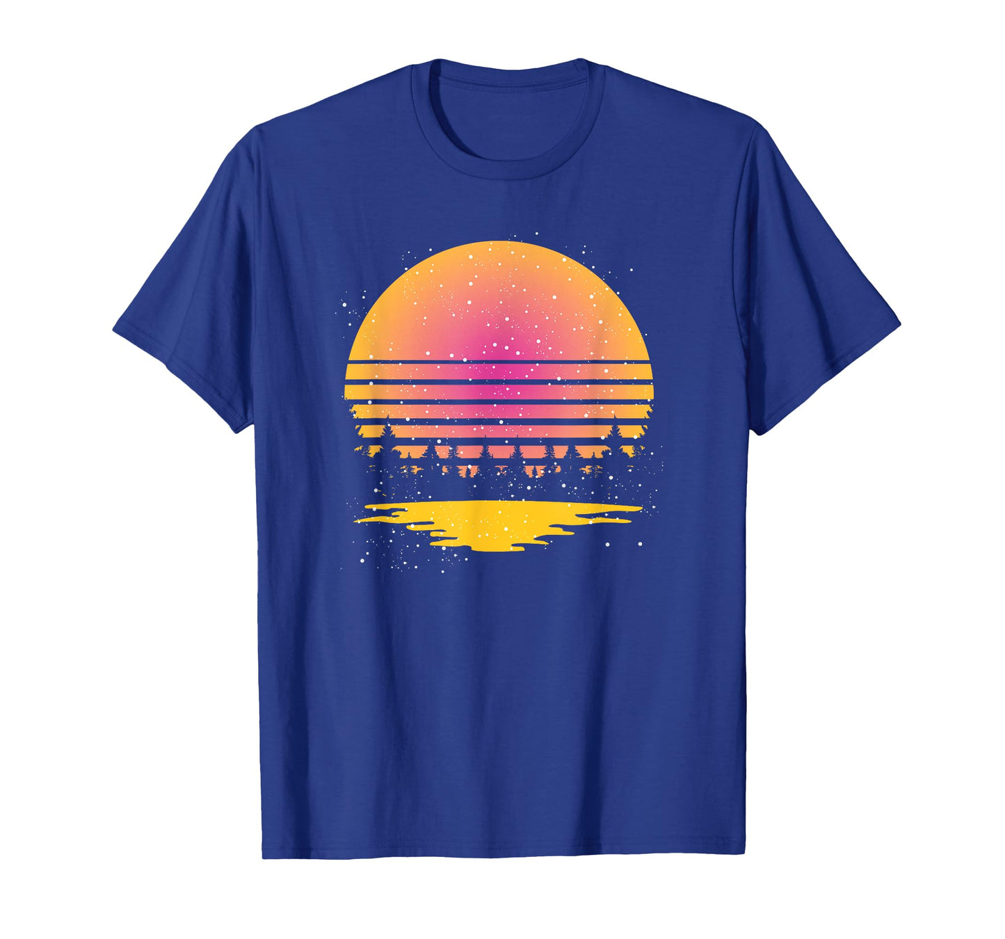 Retro Nature Wildlife Trees Reflection Full Moon Forest T-Shirt
