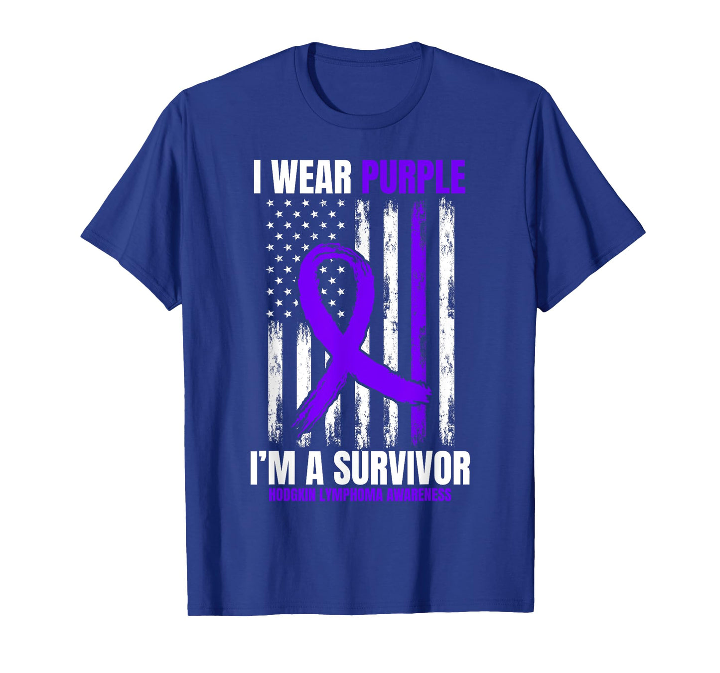 I Wear Purple Hodgkins Lymphoma Survivor Gifts American Flag T-Shirt for Women Kids Men