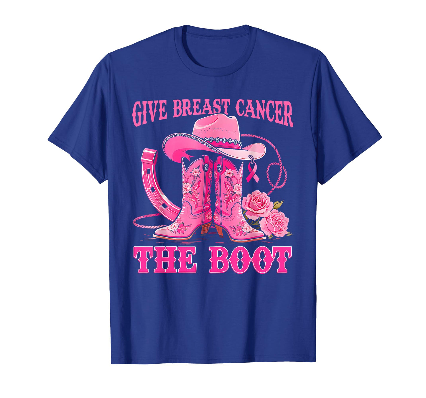 Give Breast Cancer The Boot Cowgirl Cancer Awareness Ribbon T-Shirt