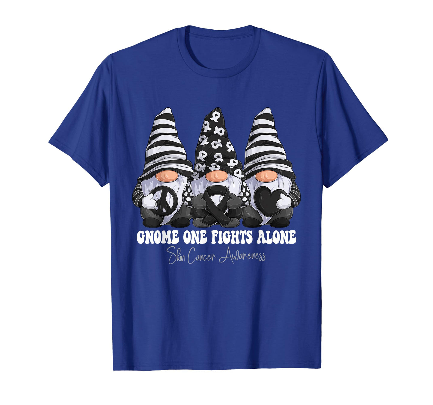 Skin Cancer Awareness Month Black Ribbon Gnomies Support T-Shirt