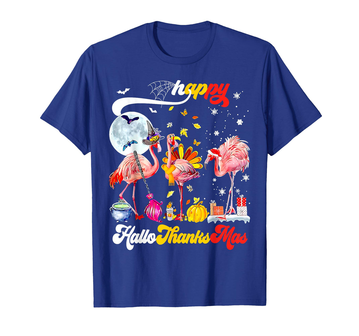 Flamingo Happy HalloThanksmas Halloween Thanksgiving Xmas T-Shirt