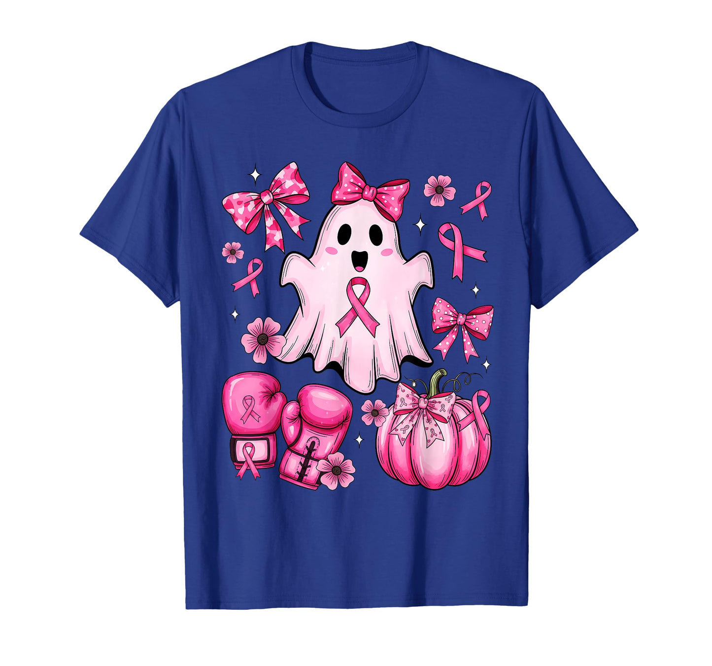 Funny Ghost Cute Bow Breast Cancer Awareness Pink Ribbon T-Shirt