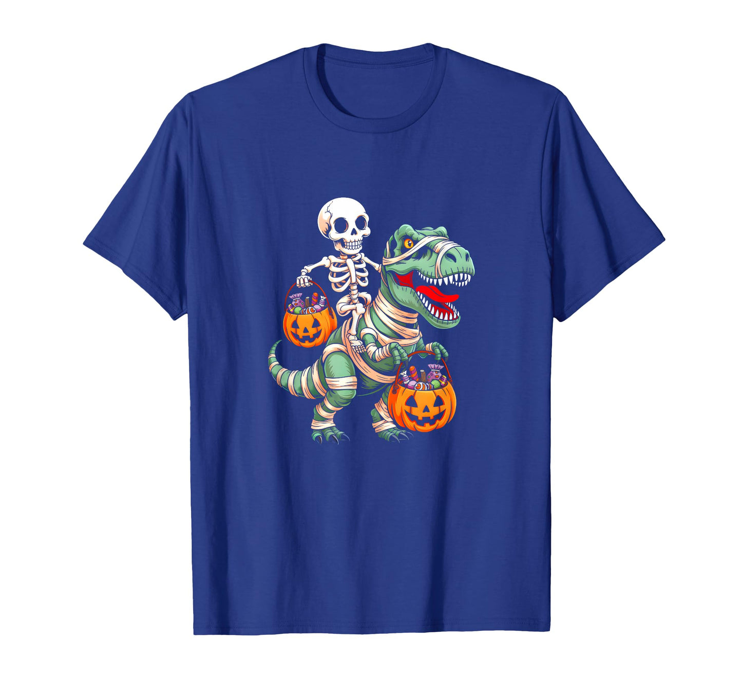 Skeleton Riding Dinosaur Dino Pumpkin Candy Halloween T-Shirt