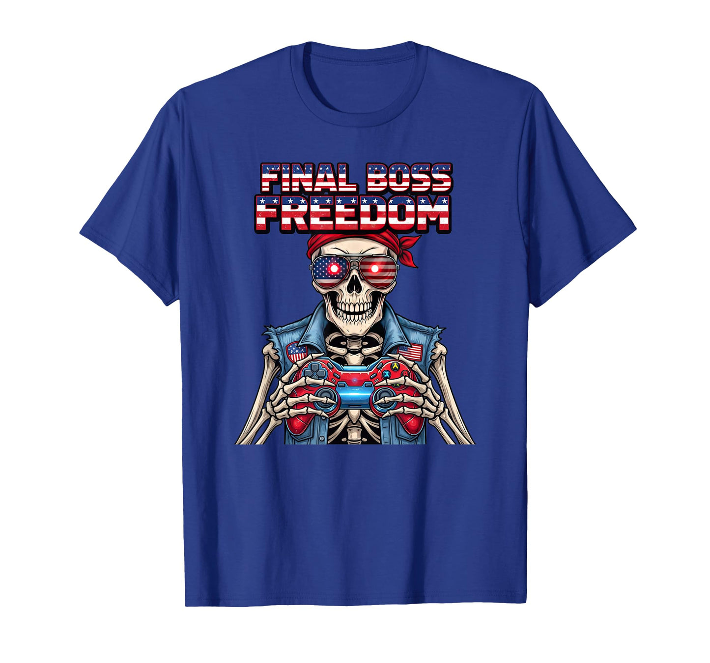 Final Boss Patriotic Skeleton Gamer Skull USA Pride T-Shirt