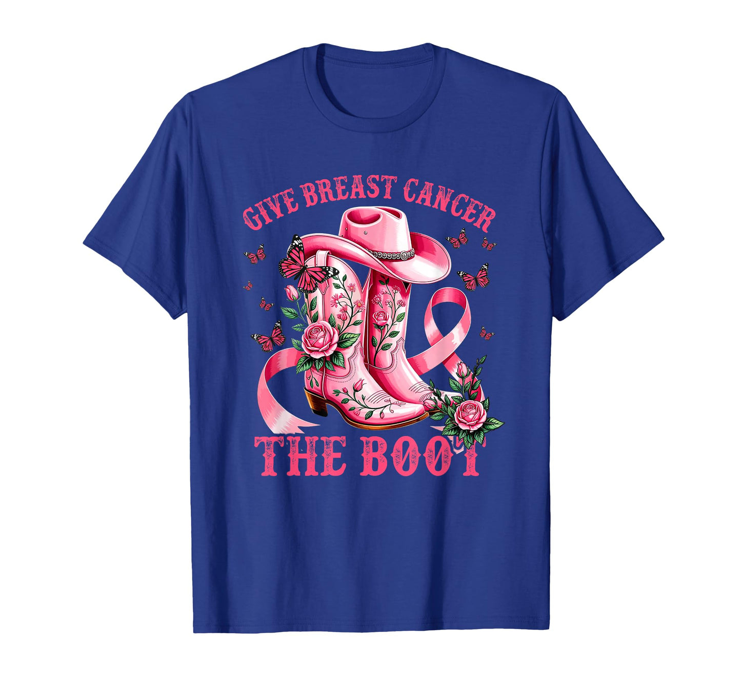 Give Breast Cancer The Boot Cowgirl Breast Cancer Ribbon T-Shirt