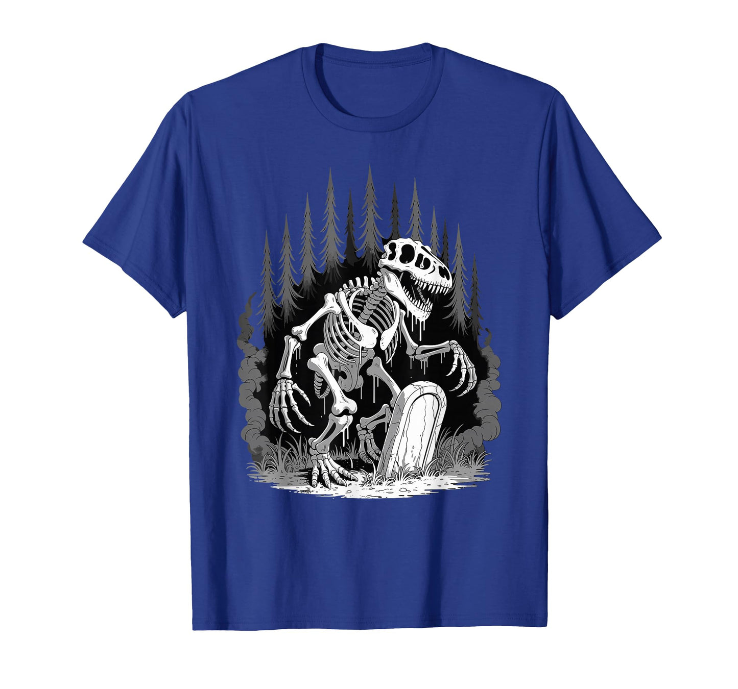 Dinosaur Skeleton in Haunted Forest Fantasy Horror Halloween T-Shirt