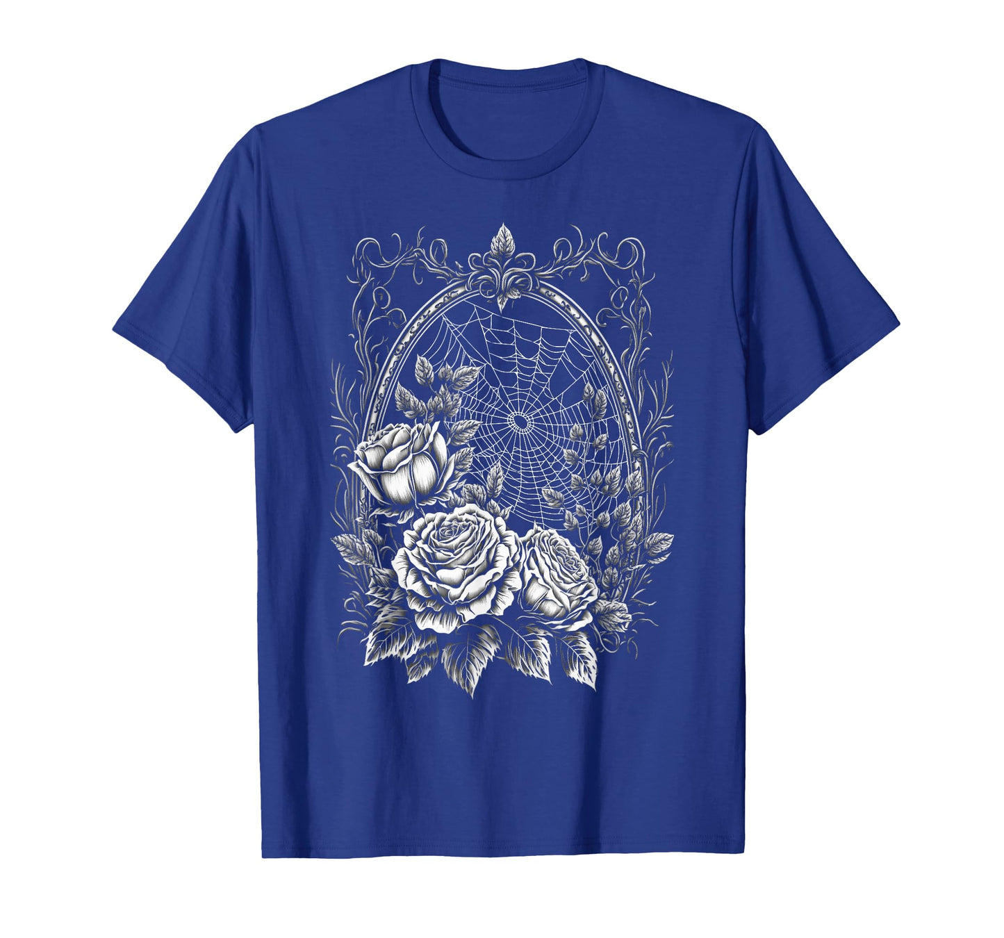 Spider Web With Frame And Roses Halloween Goth Nature Witch T-Shirt
