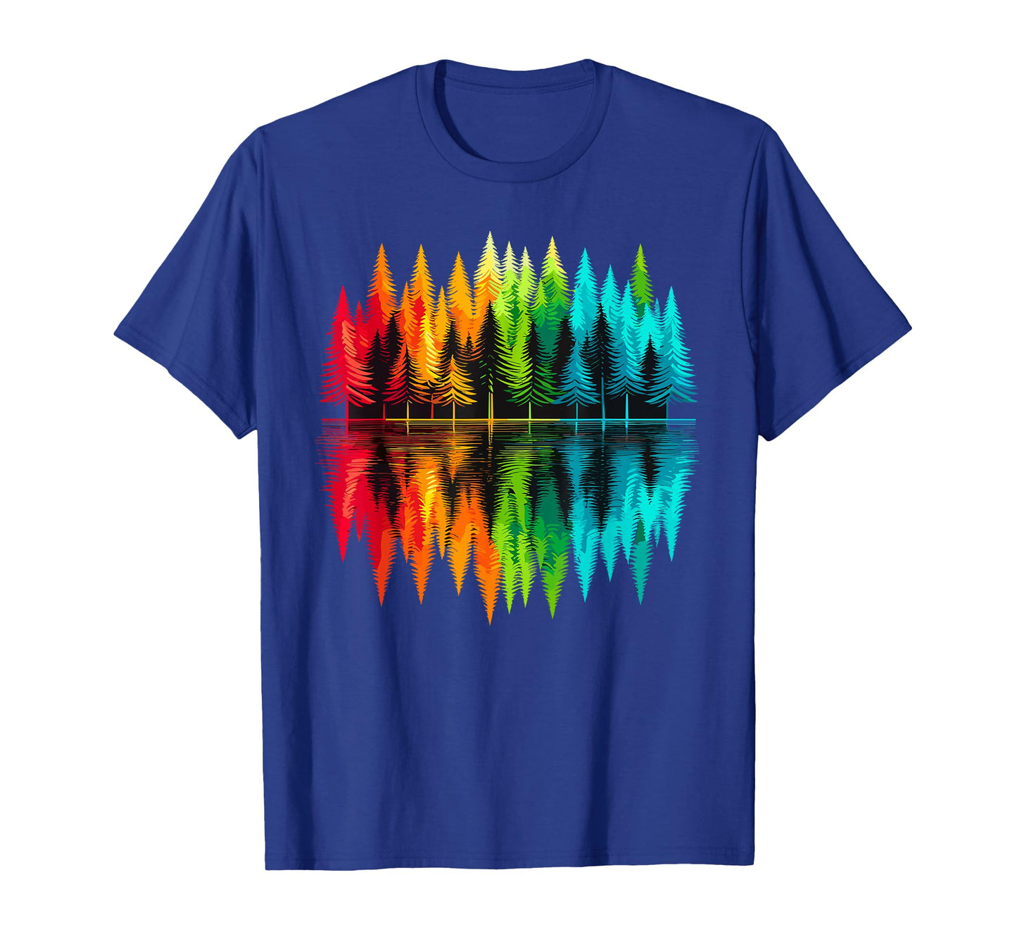 Colorful Trees Nature Landscape Unisex-Adults T-Shirt, Black, Small, Short Sleeve, Polyester 100%, Nature Themed, Outdoor Adventure