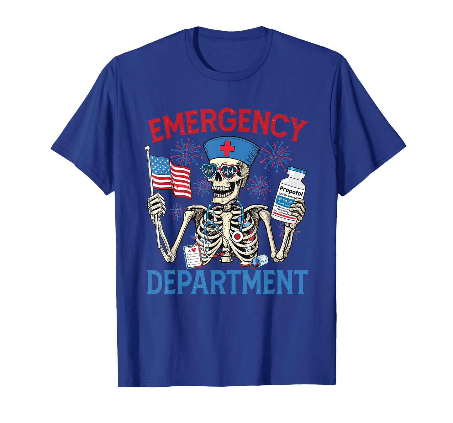 Skeleton Emergency Department Nurse 4th of July ER Nurse T-Shirt