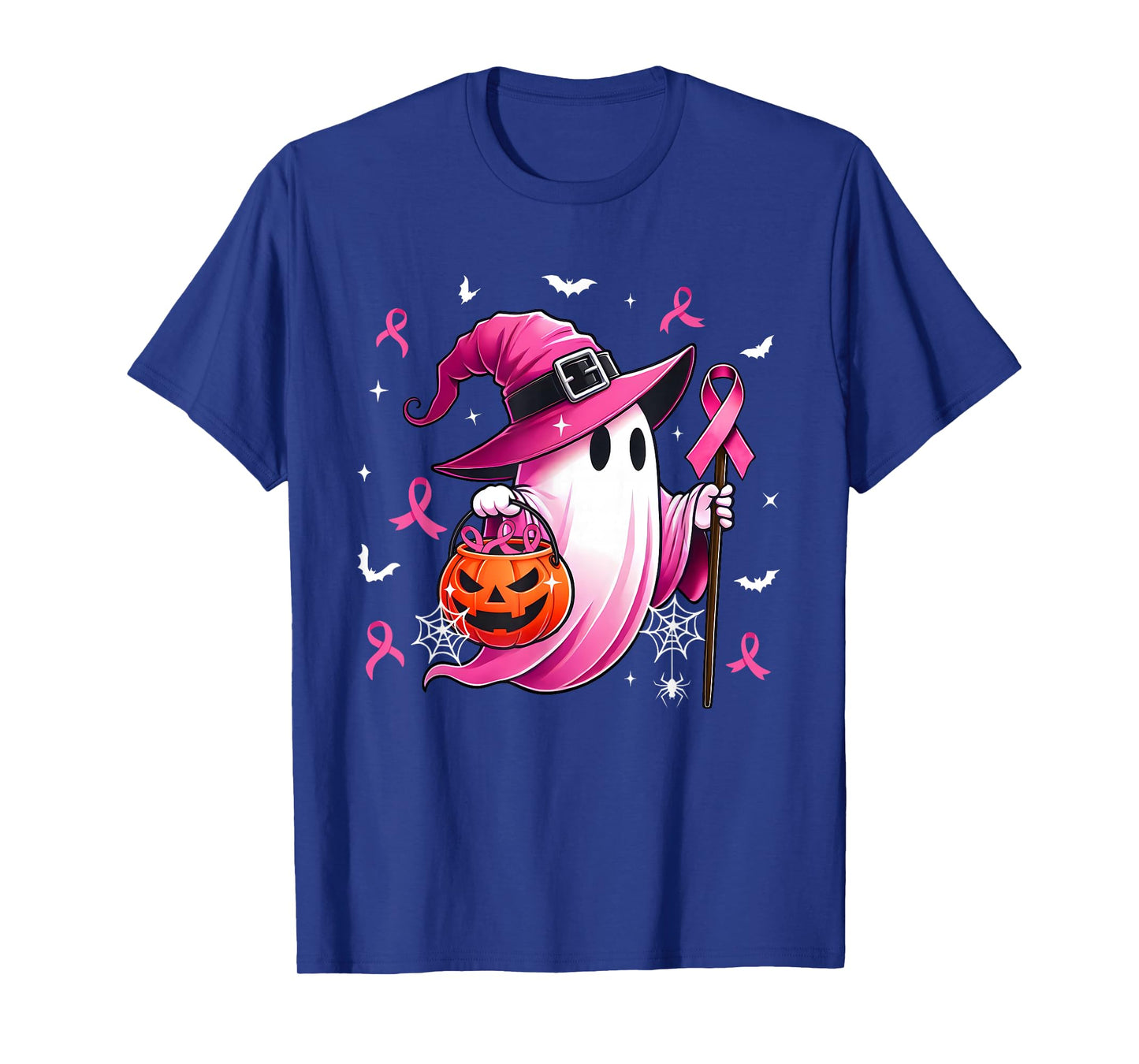 Halloween Pink Ghost Witch Breast Cancer Awareness Women T-Shirt