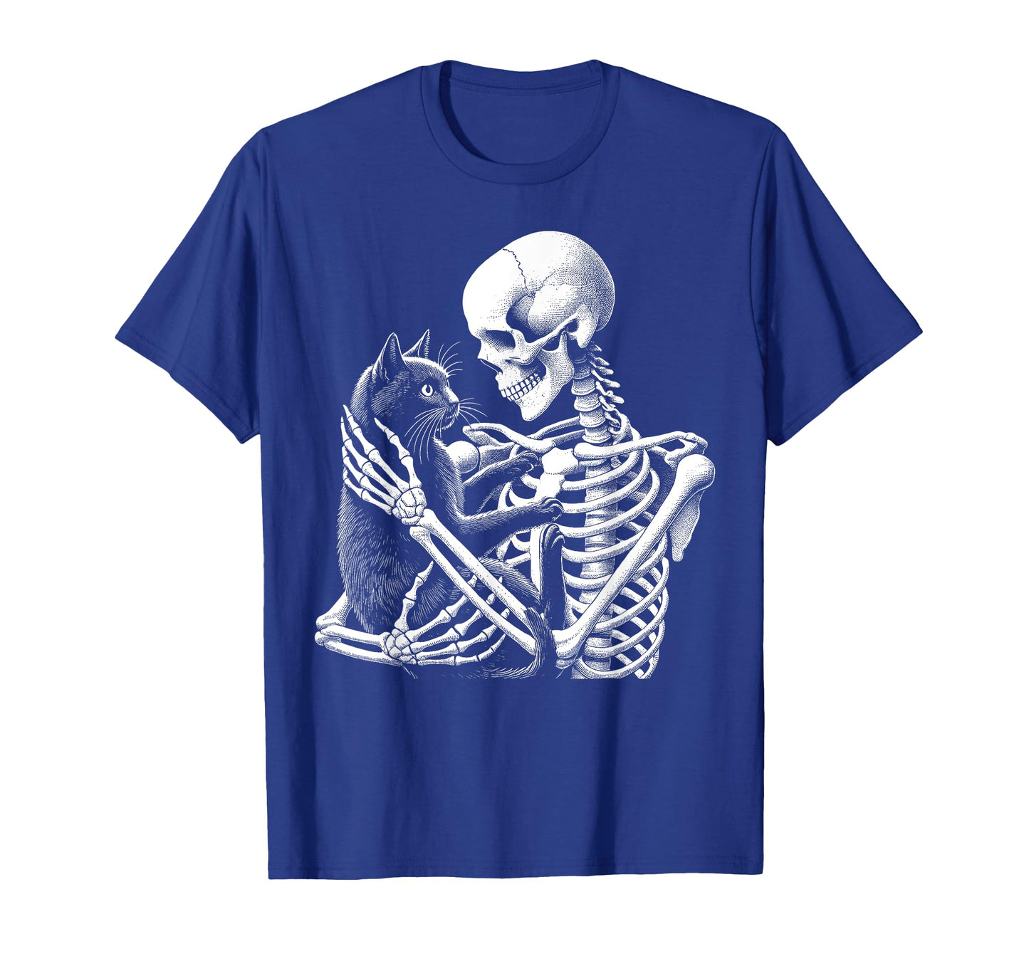 Skeleton Holding A Cat Funny Lazy Halloween Costume Skull T-Shirt