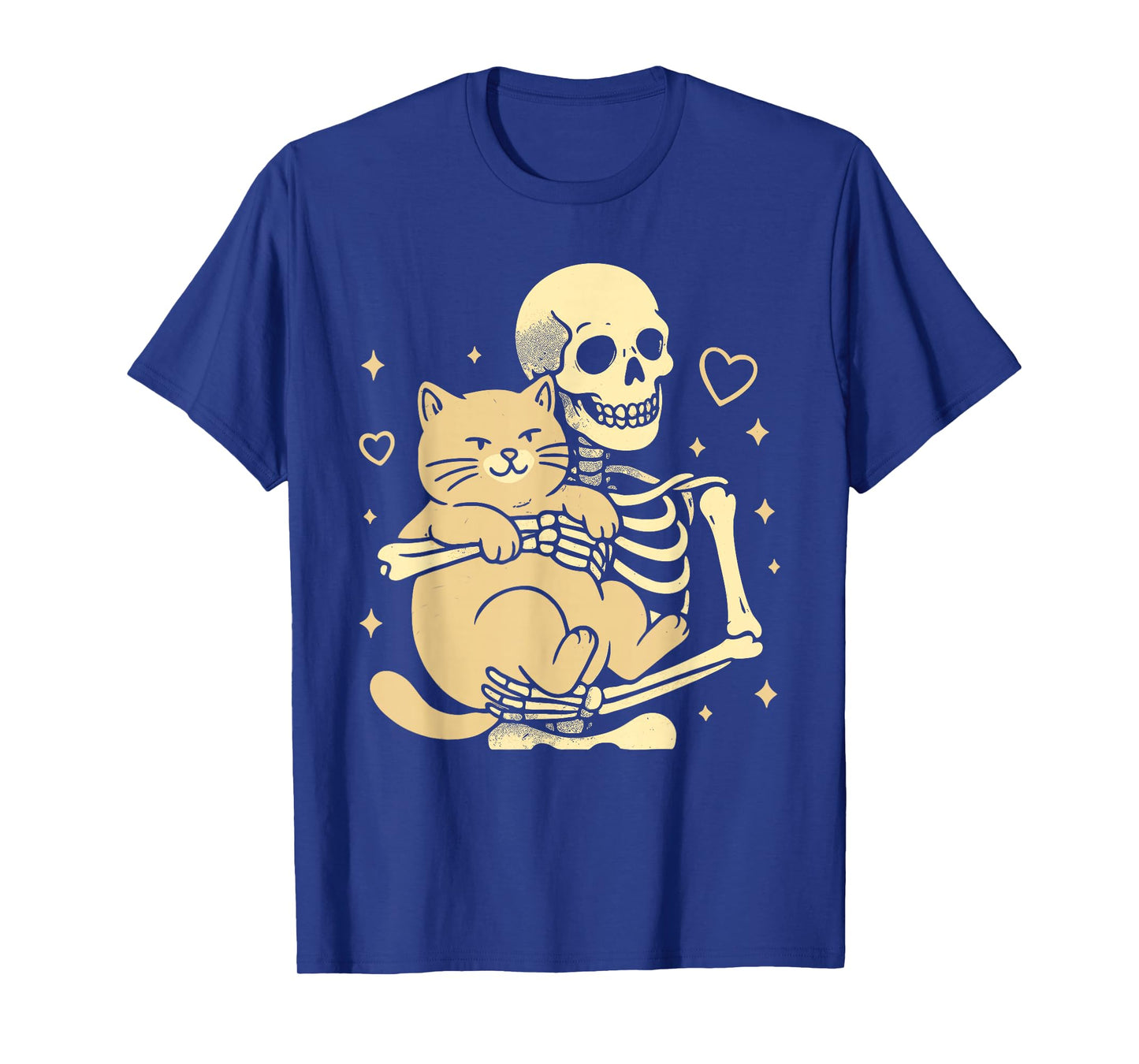 Skeleton Hugging Cat Funny Halloween Spooky Outfit T-Shirt