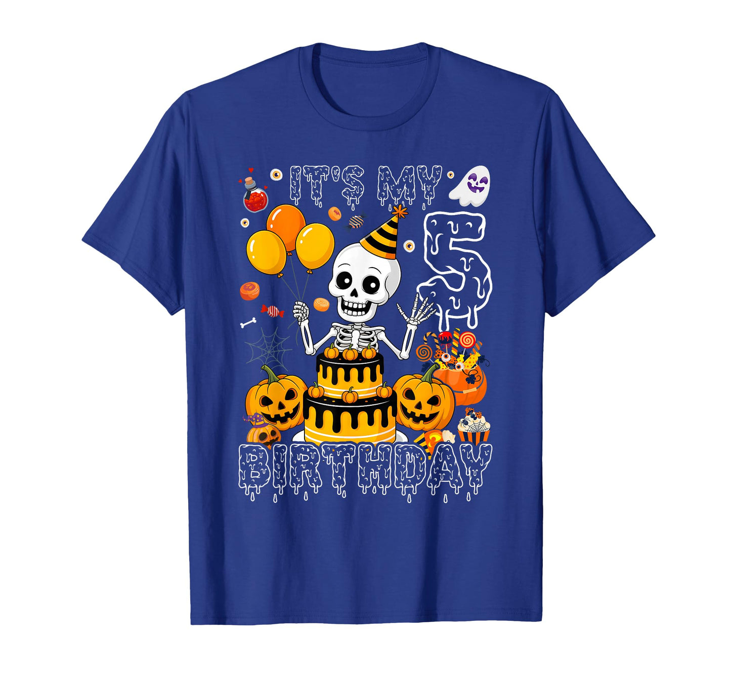 Kids Boo It's My 5th Birthday Halloween Skeleton 5 Years Old T-Shirt