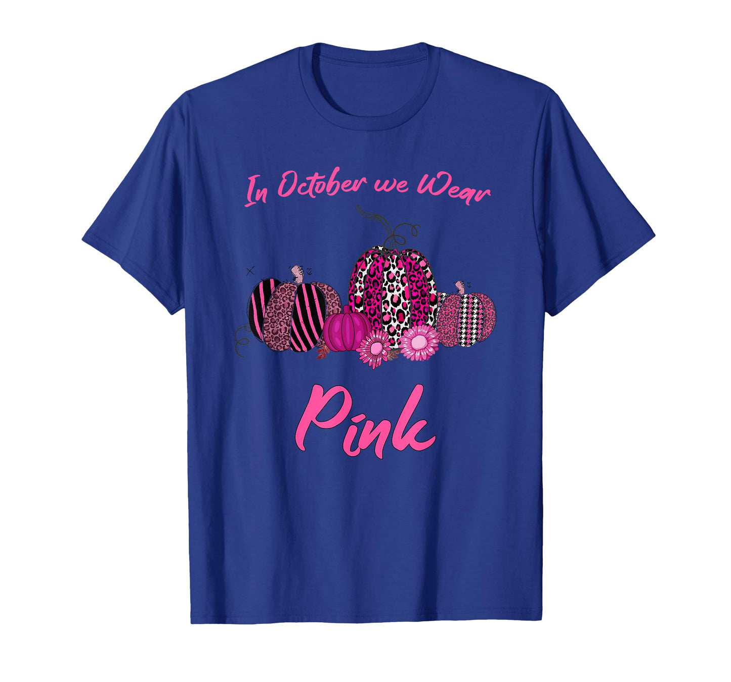 In October We Wear Pink Breast Cancer, Leopard Plaid Pumpkin T-Shirt
