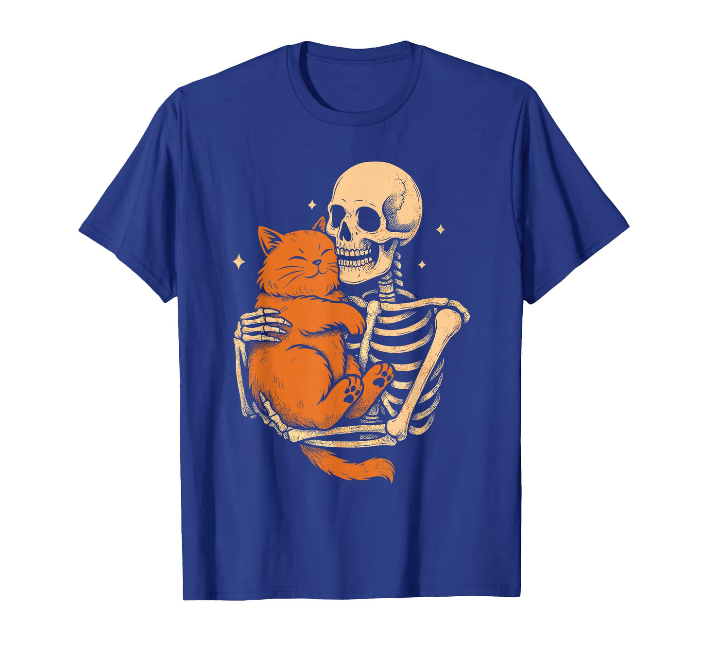 Skeleton Hugging Cat Funny Halloween Spooky Outfit T-Shirt
