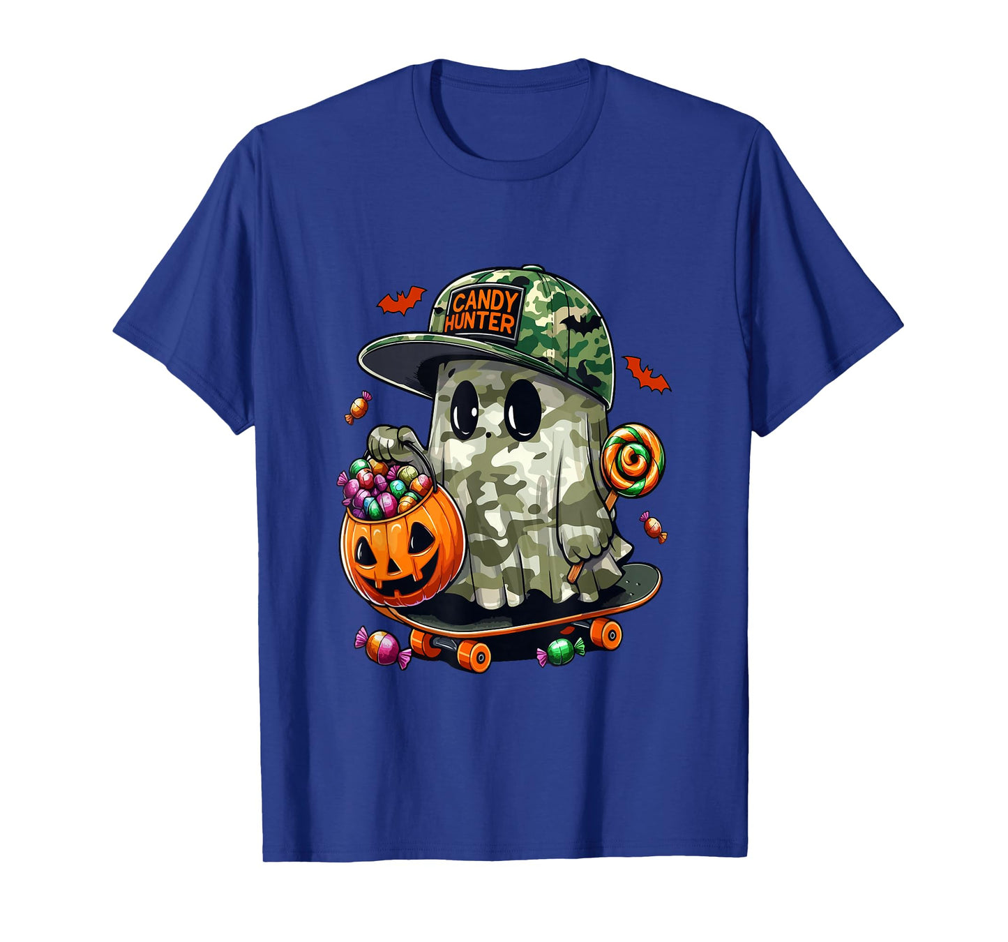Hunter Halloween Candy Funny Boo On Skateboard Lover Kids T-Shirt