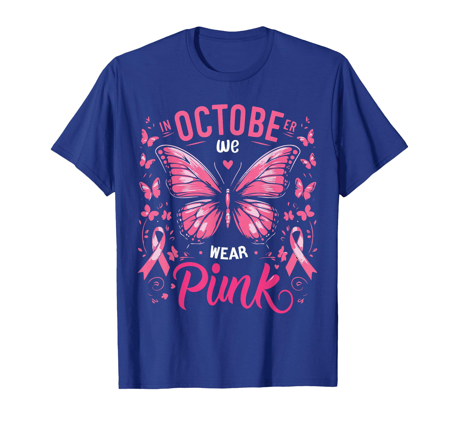 In October We Wear Pink Butterfly Breast Cancer Awareness T-Shirt