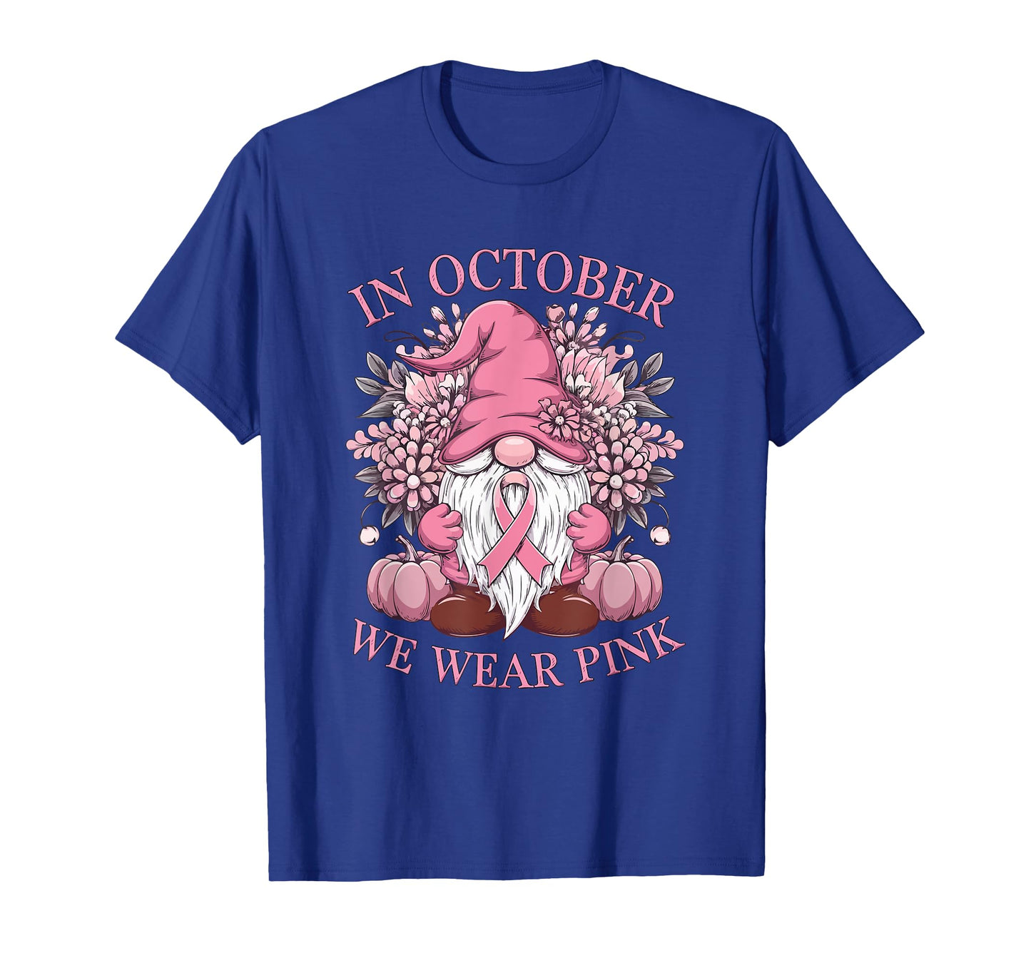 In October We Wear Pink Ribbon Gnome Fall Halloween T-Shirt