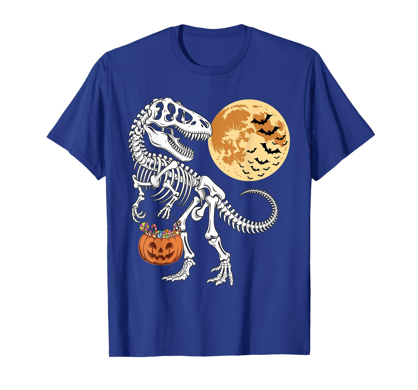 Halloween Boys Dinosaur Skeleton Trex Scary Pumpkin Moon T-Shirt