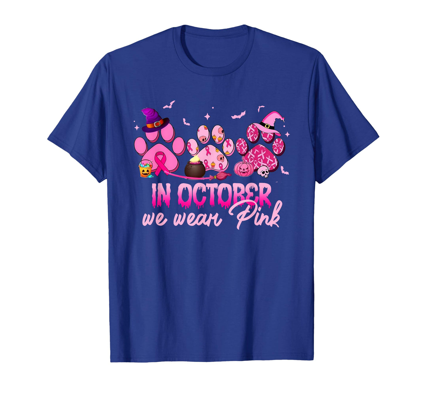 In October We Wear Pink Dog Cat Paw Breast Cancer Awareness T-Shirt