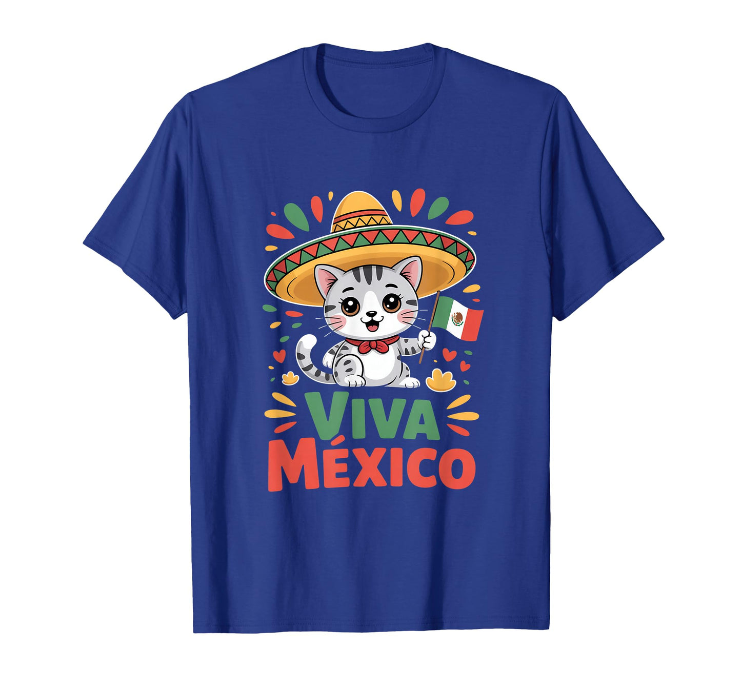 Viva Mexico Cute Cat Sombrero Mexican Flag Independence Day T-Shirt