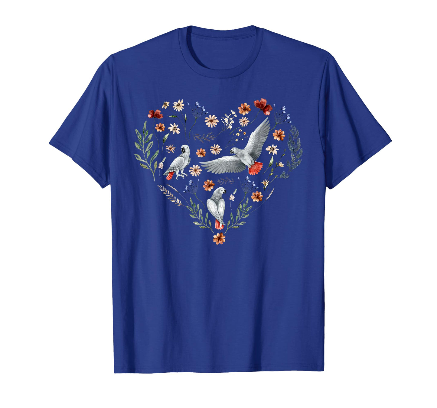African Grey Parrot Flower Heart Nature Bird Lover Women Kid T-Shirt